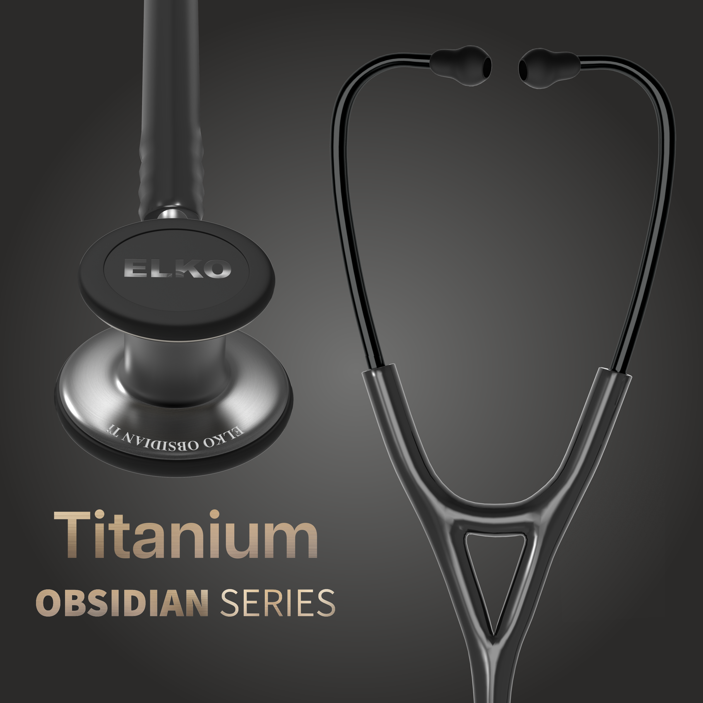 ELKO OBSIDIAN Series Titanium Stethoscope – Smoke Grey Edition / Black Tubing