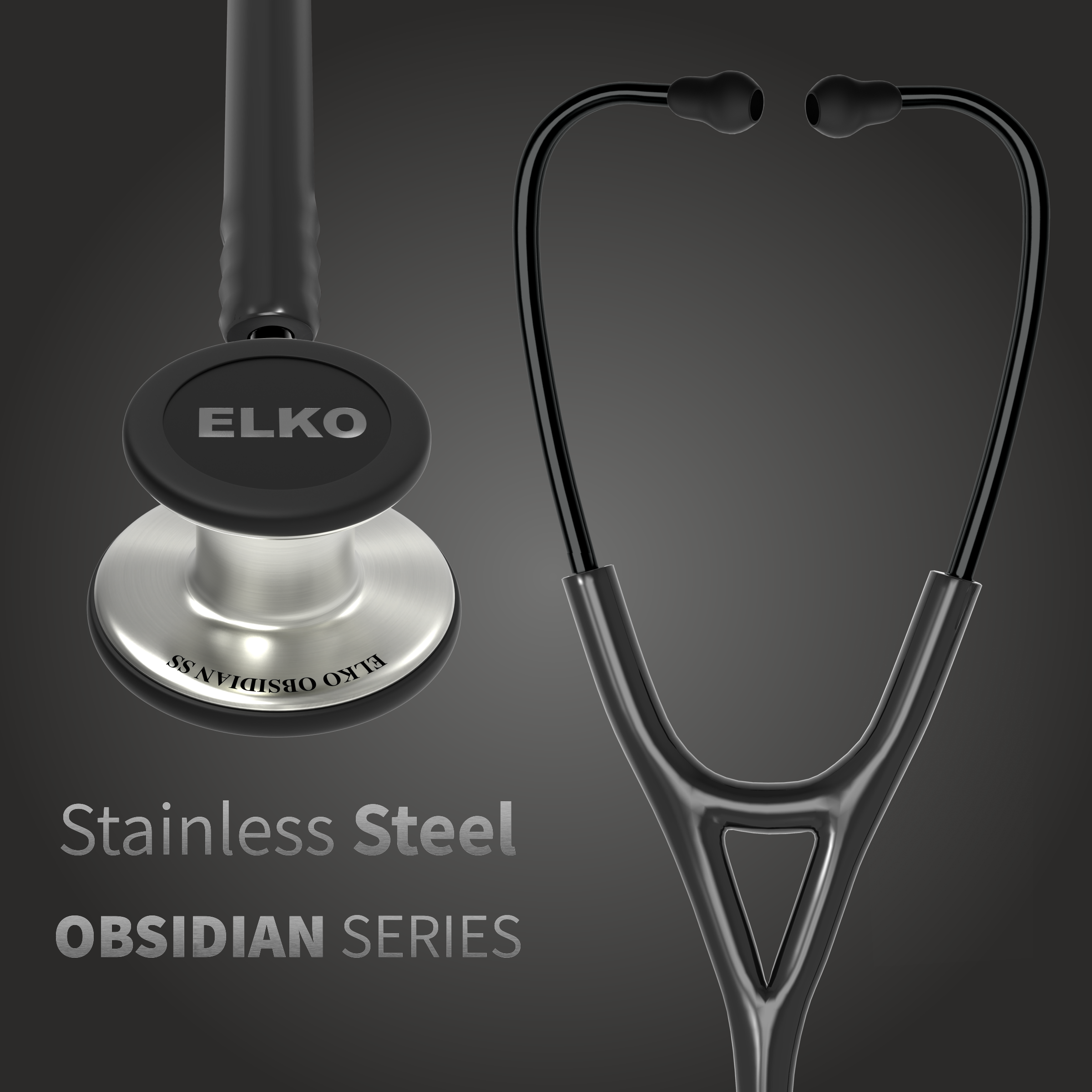 ELKO OBSIDIAN Series Stainless Steel Stethoscope - Natural / Black Tube