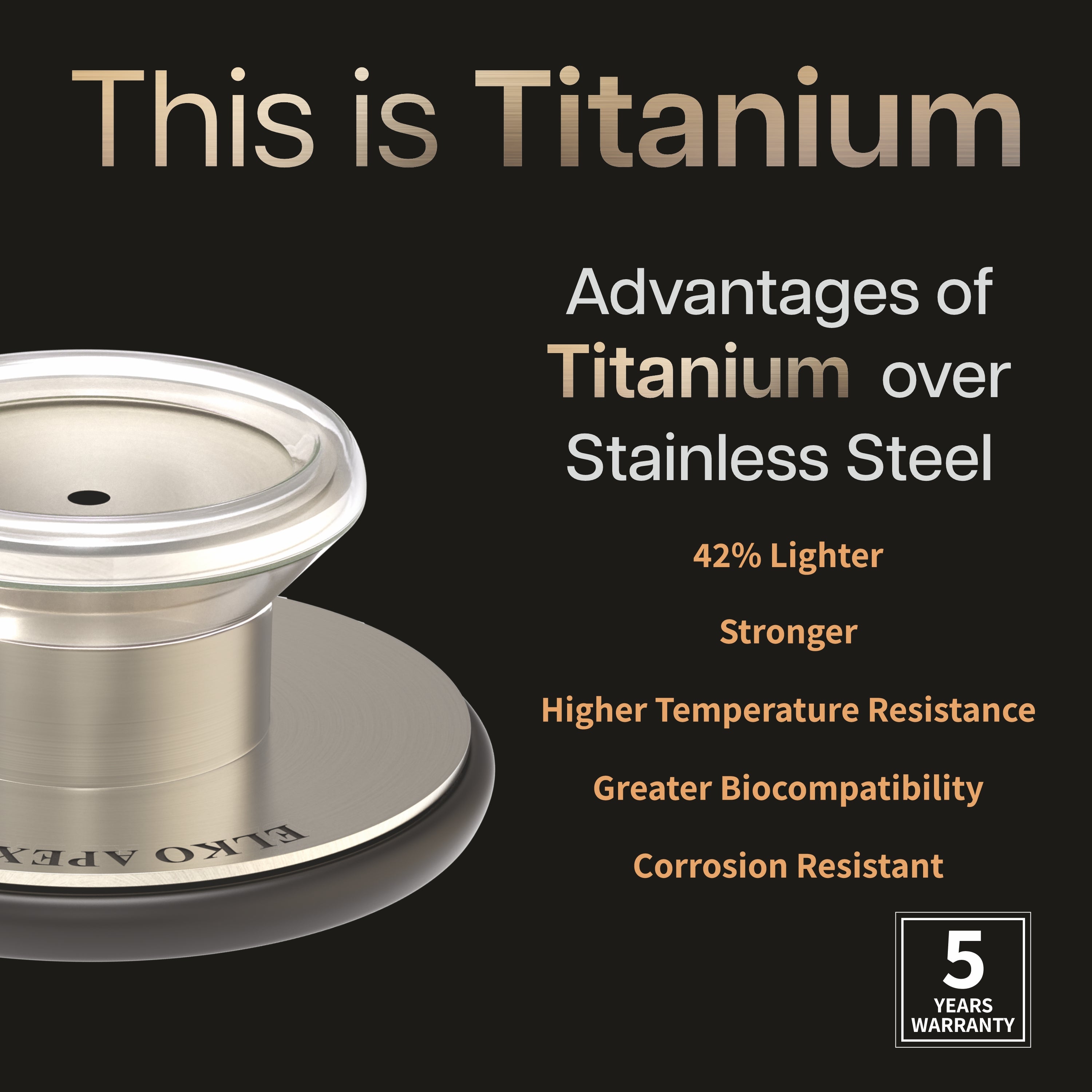 ELKO APEX II Ti Titanium Stethoscope - Natural Titanium