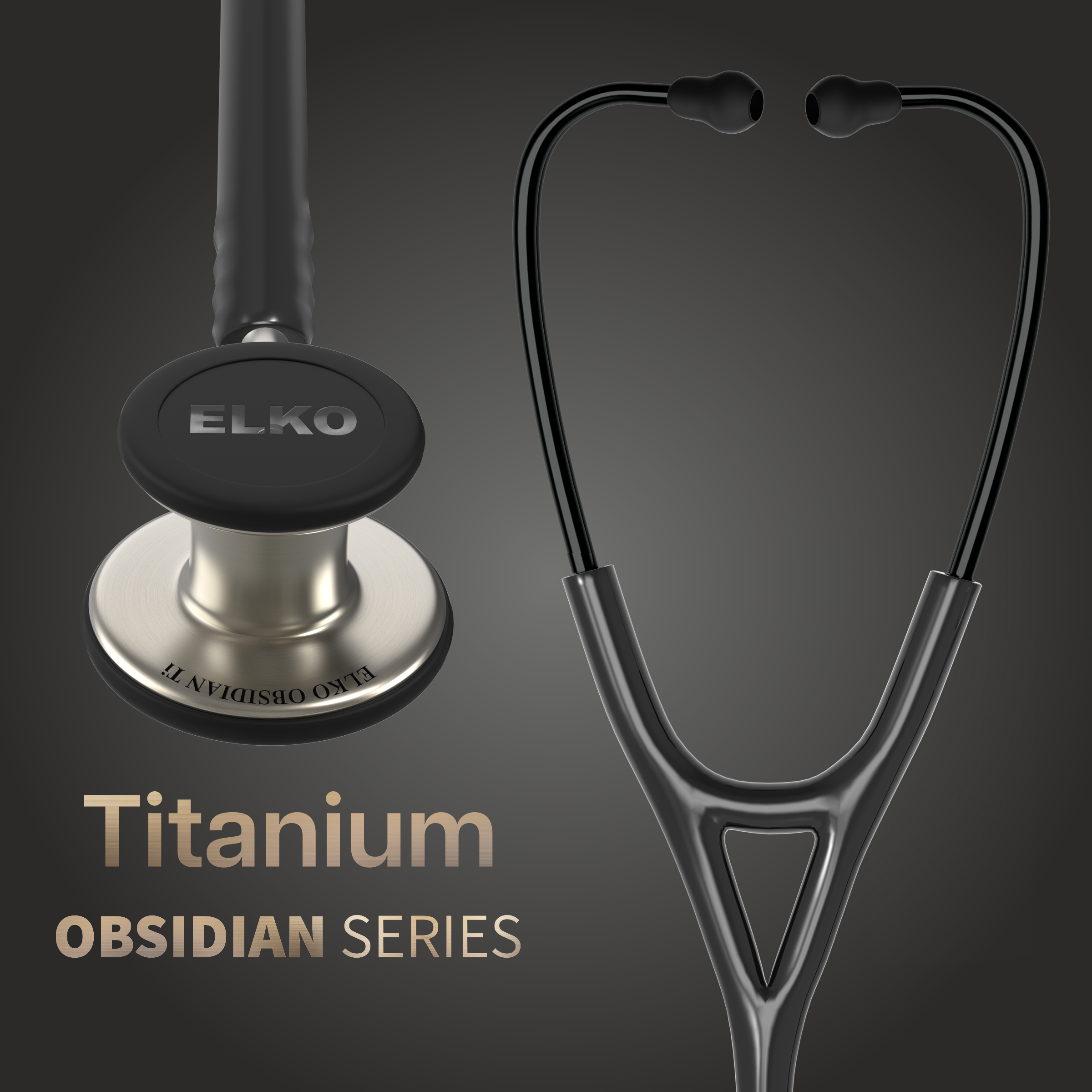 ELKO OBSIDIAN SERIES TITANIUM STETHOSCOPE – Natural Edition / Black Tubing