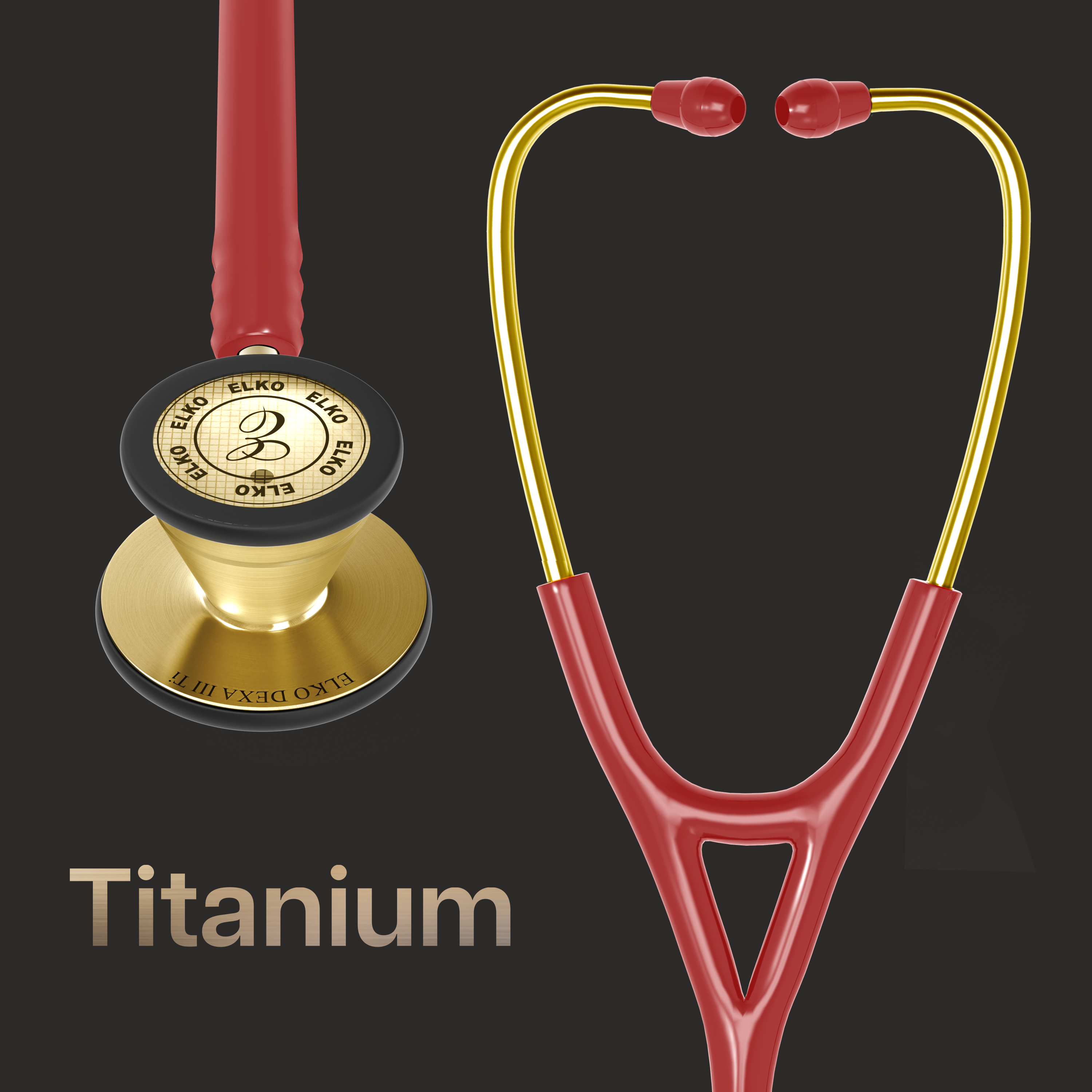 ELKO DEXA III Ti Titanium Stethoscopes- Gold Edition
