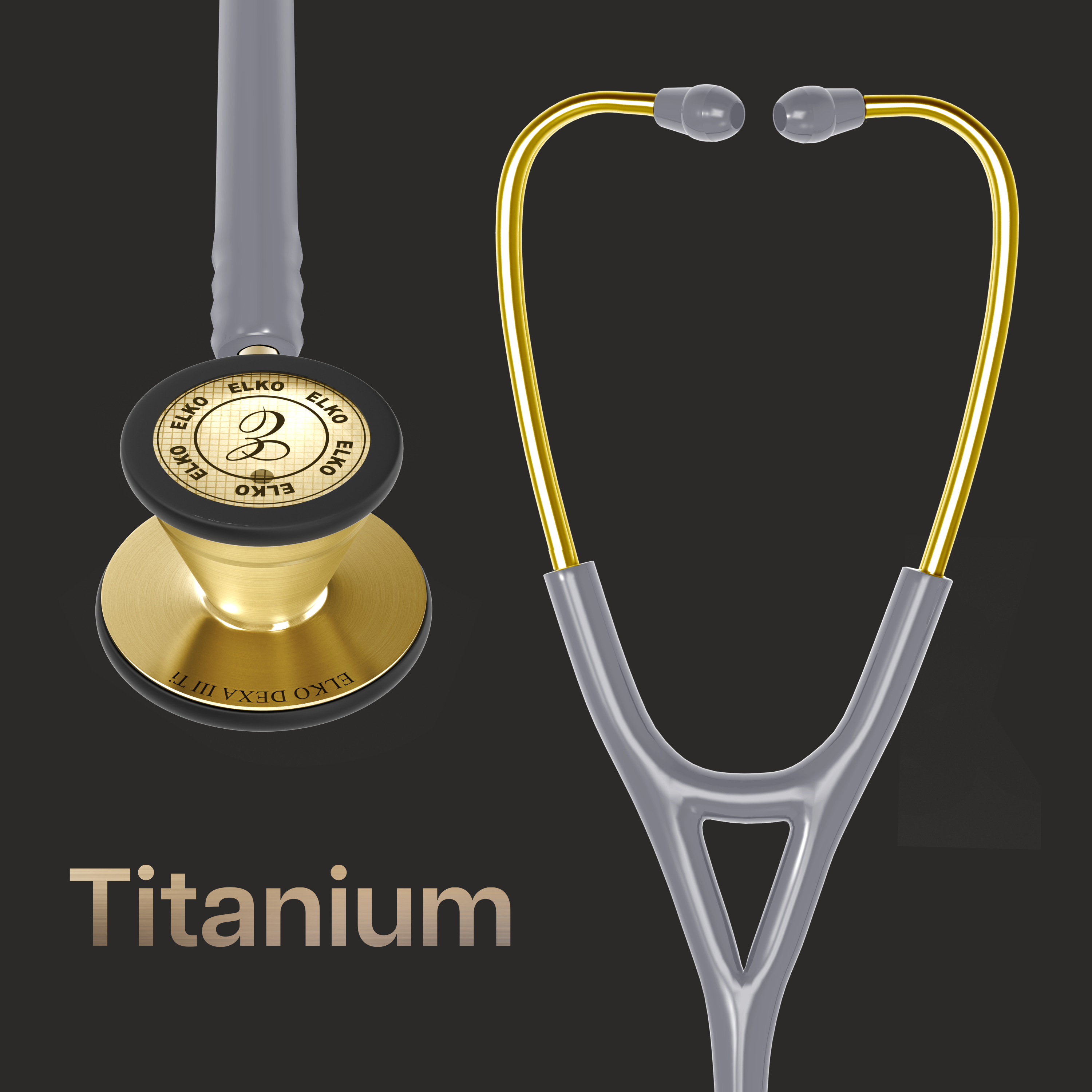 ELKO DEXA III Ti Titanium Stethoscopes- Gold Edition