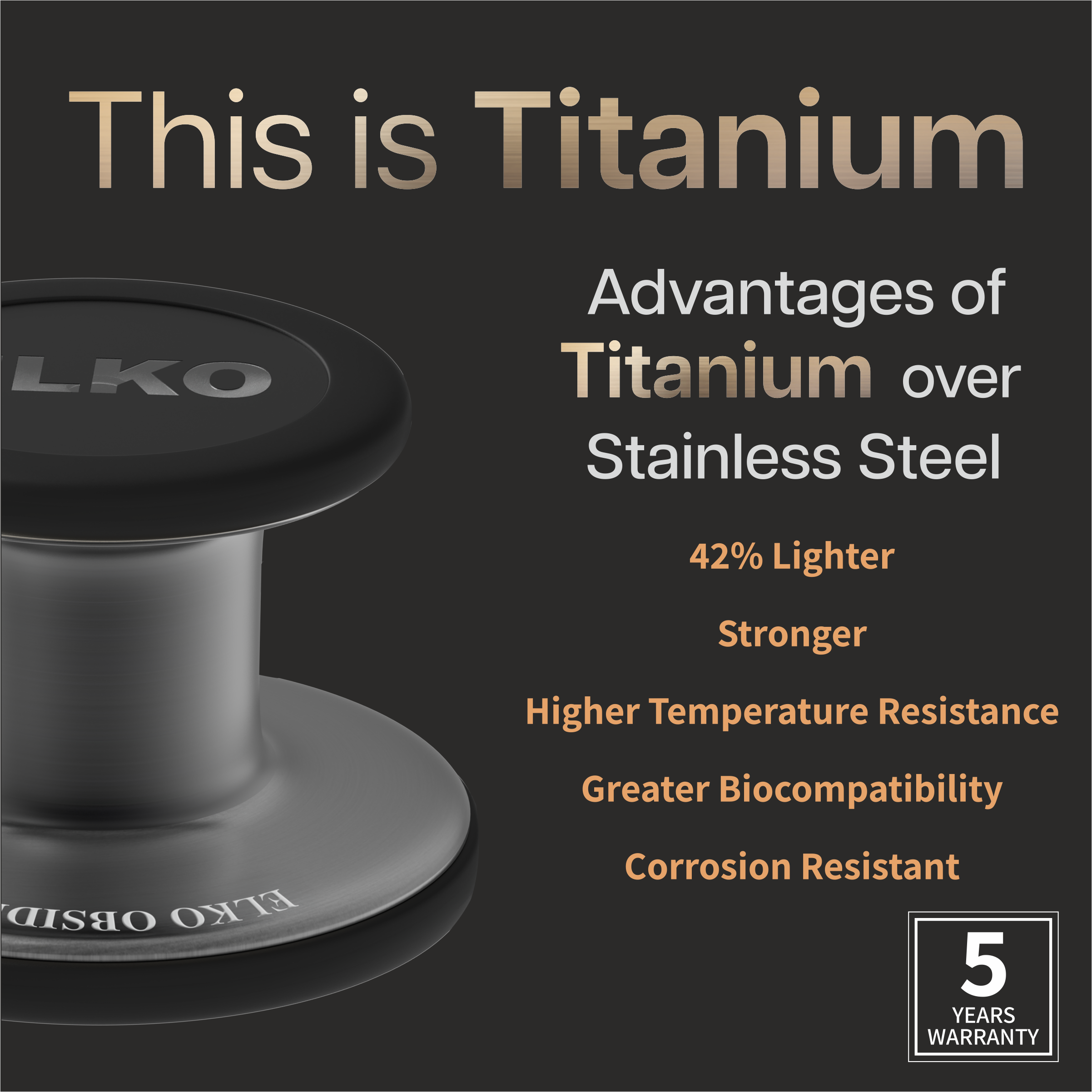 ELKO OBSIDIAN Series Titanium Stethoscope – Smoke Grey Edition / Black Tubing