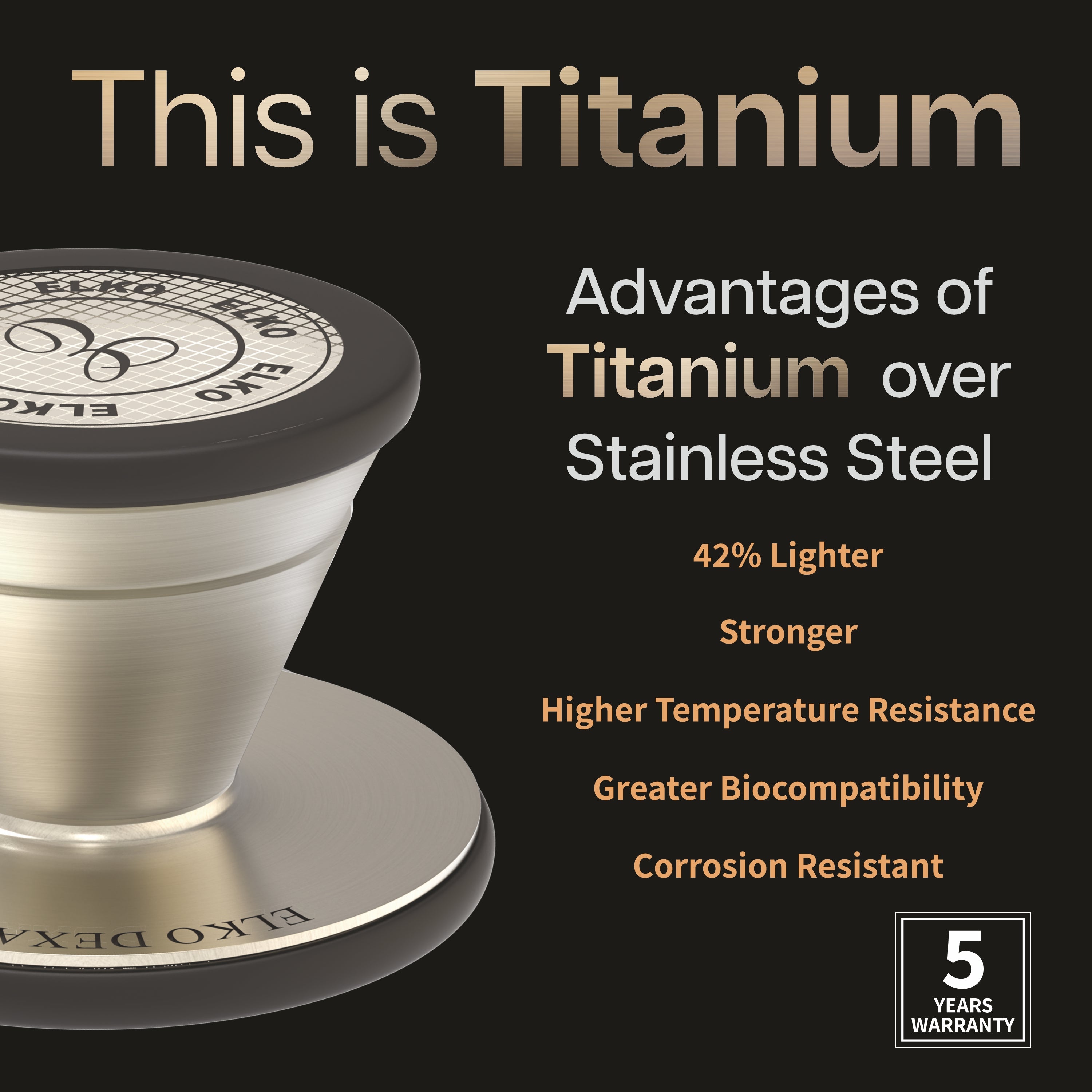ELKO DEXA III Ti Titanium Stethoscope - Natural Titanium