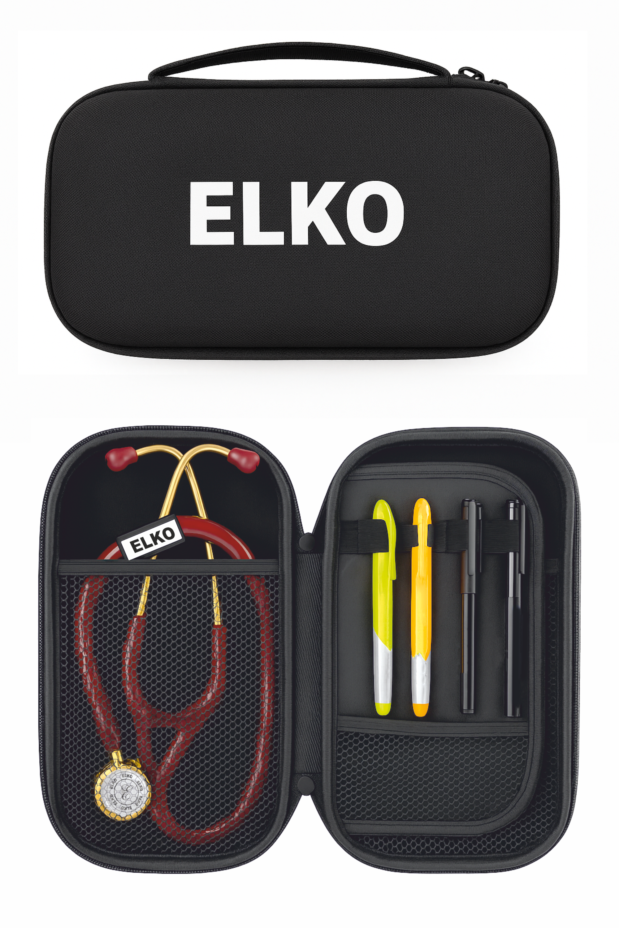 ELKO EVA Stethoscope Case with Dual Mesh Pockets and Center Sleeve for Accessories