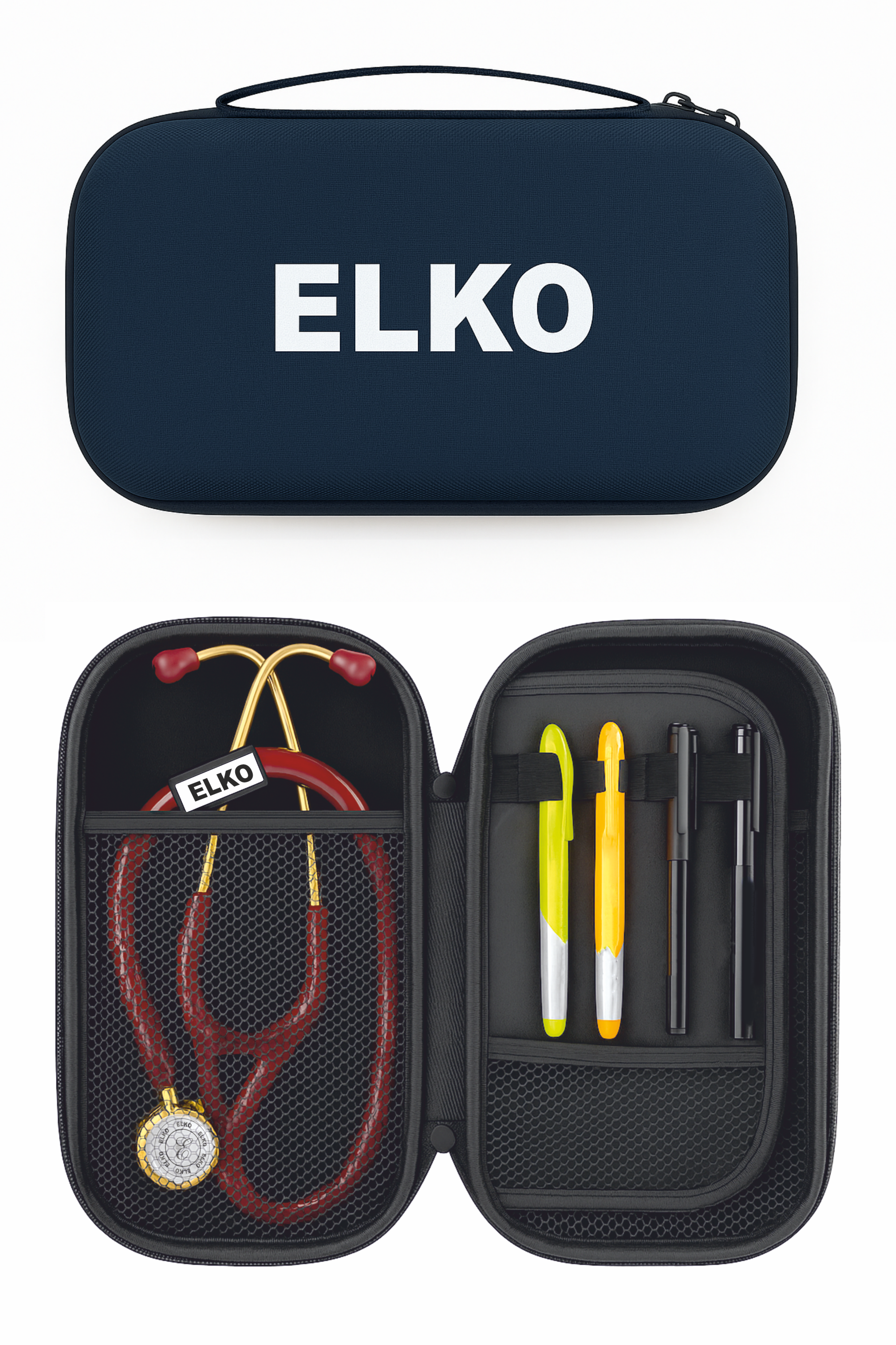 ELKO EVA Stethoscope Case with Dual Mesh Pockets and Center Sleeve for Accessories (Stethoscope not Included)