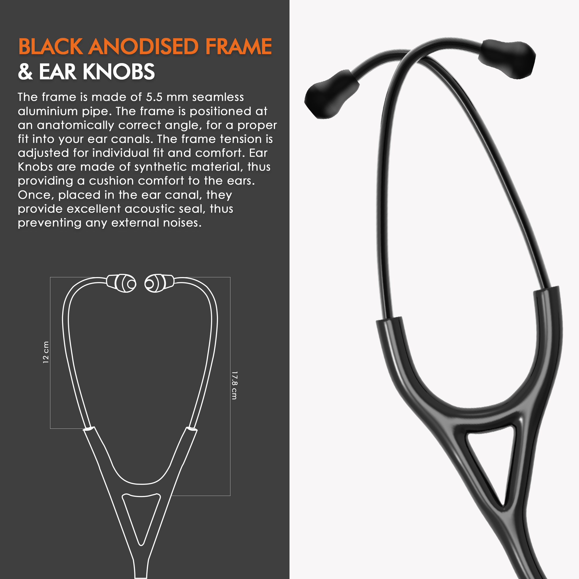 ELKO OBSIDIAN Series Stainless Steel Stethoscope - Smoke Grey / Black Tube