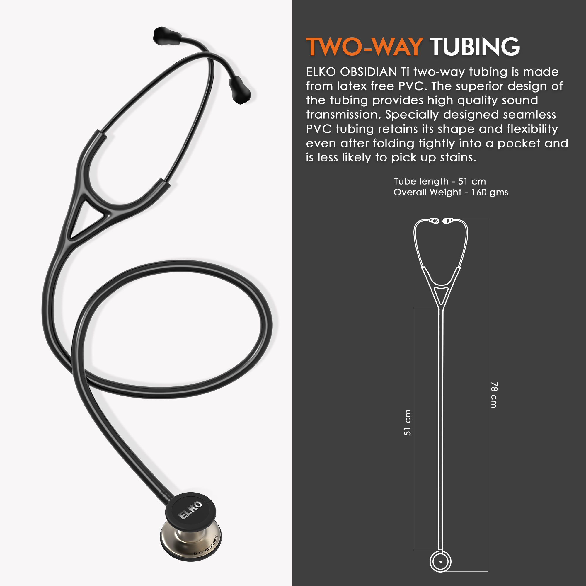 ELKO OBSIDIAN SERIES TITANIUM STETHOSCOPE – Natural Edition / Black Tubing