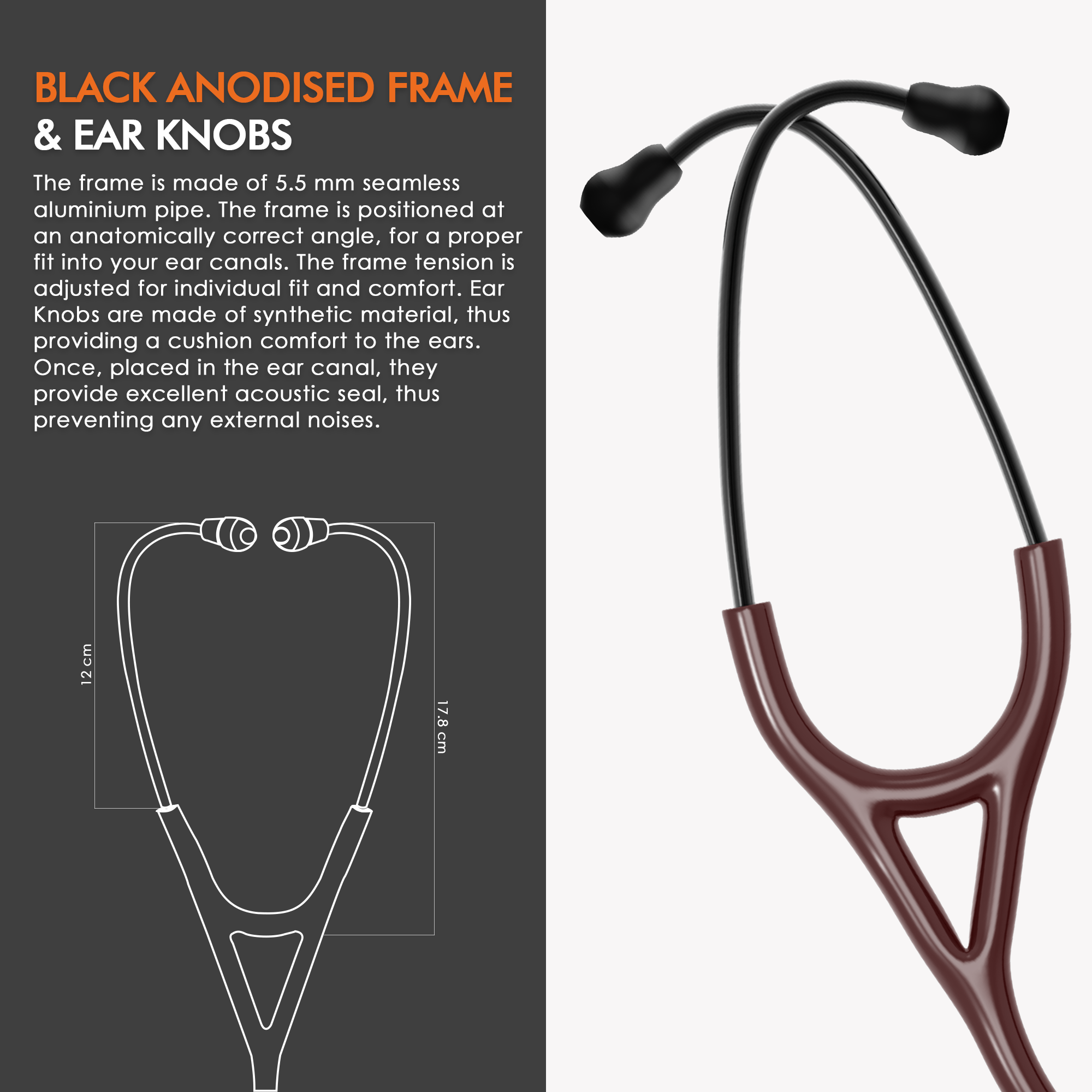 ELKO OBSIDIAN SERIES TITANIUM STETHOSCOPE – French Gold Edition / Brown Tubing