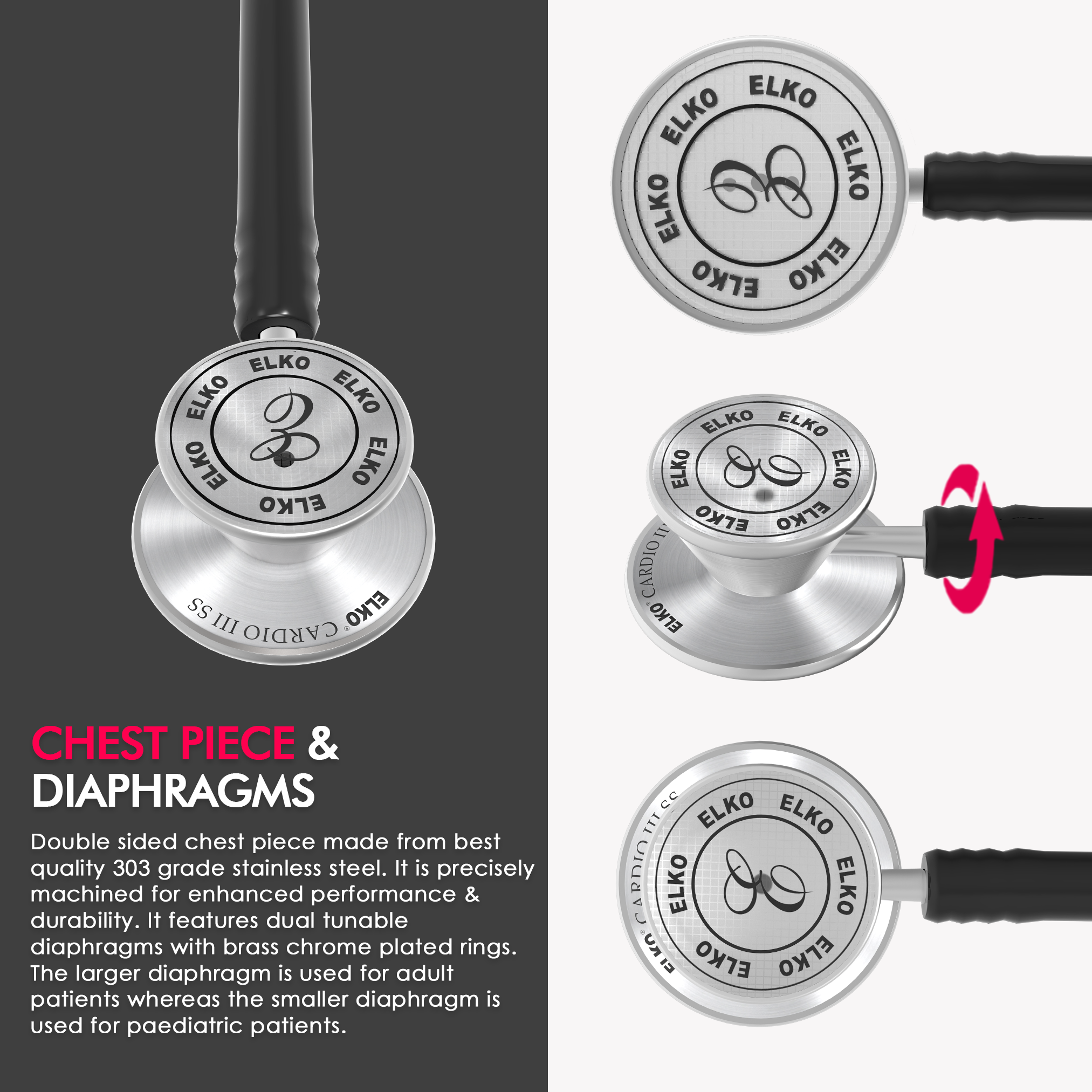 ELKO CARDIO III SS Stainless Steel Stethoscope