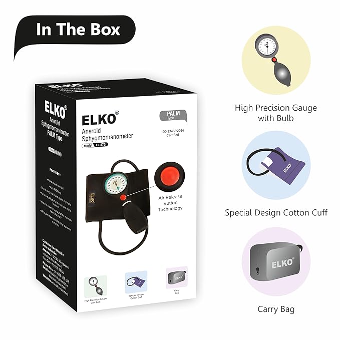 ELKO Palm Type Aneroid Spyhgmomanometer with Button Air Release Technology