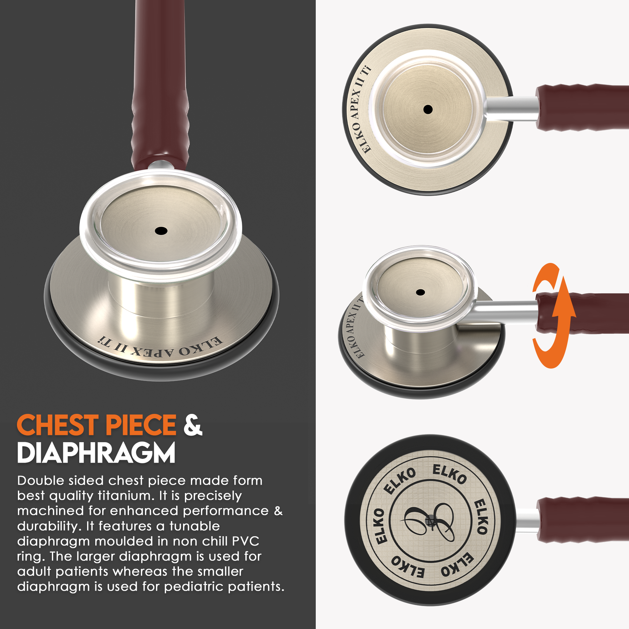 ELKO APEX II Ti Titanium Stethoscope - Natural Titanium