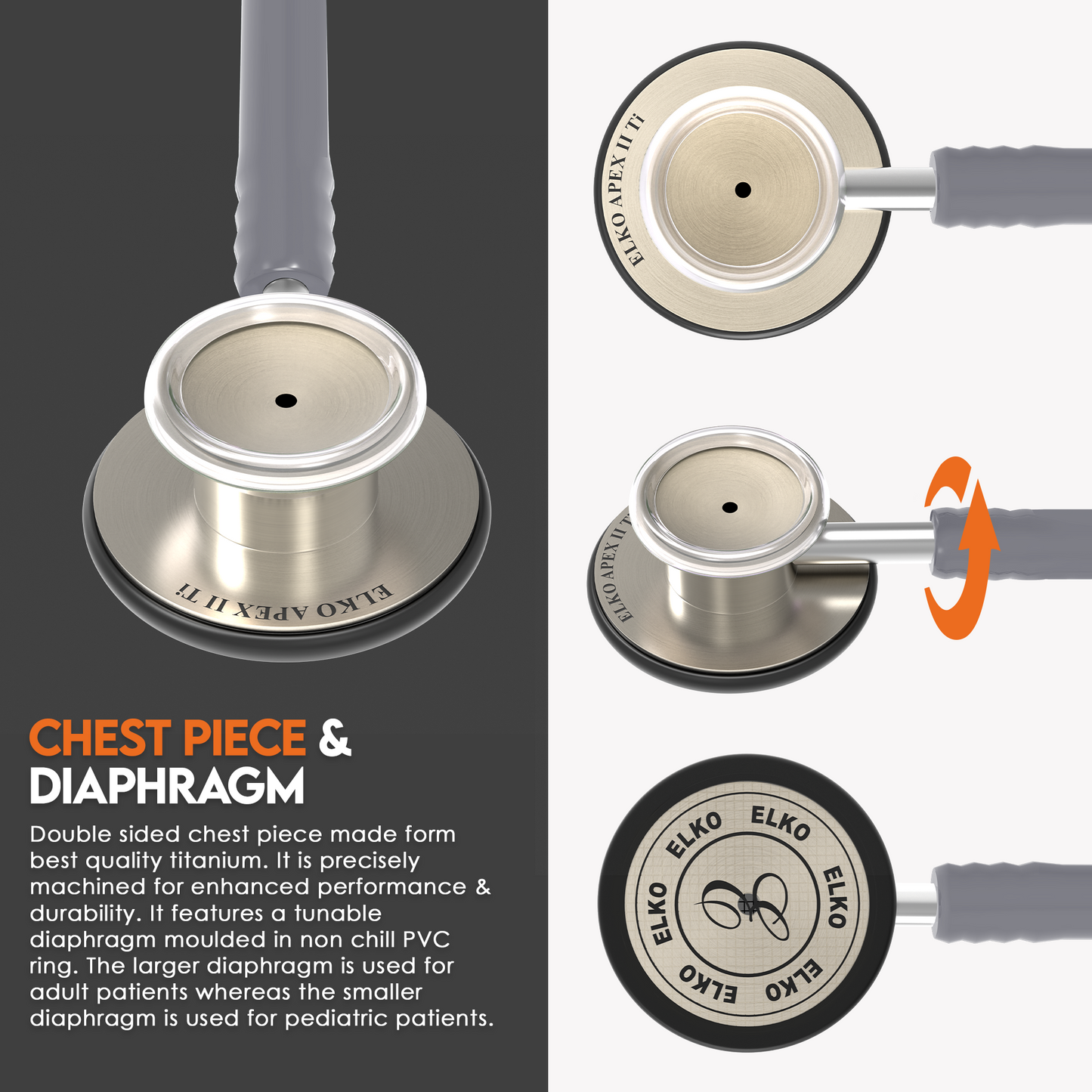 ELKO APEX II Ti Titanium Stethoscope - Natural Titanium