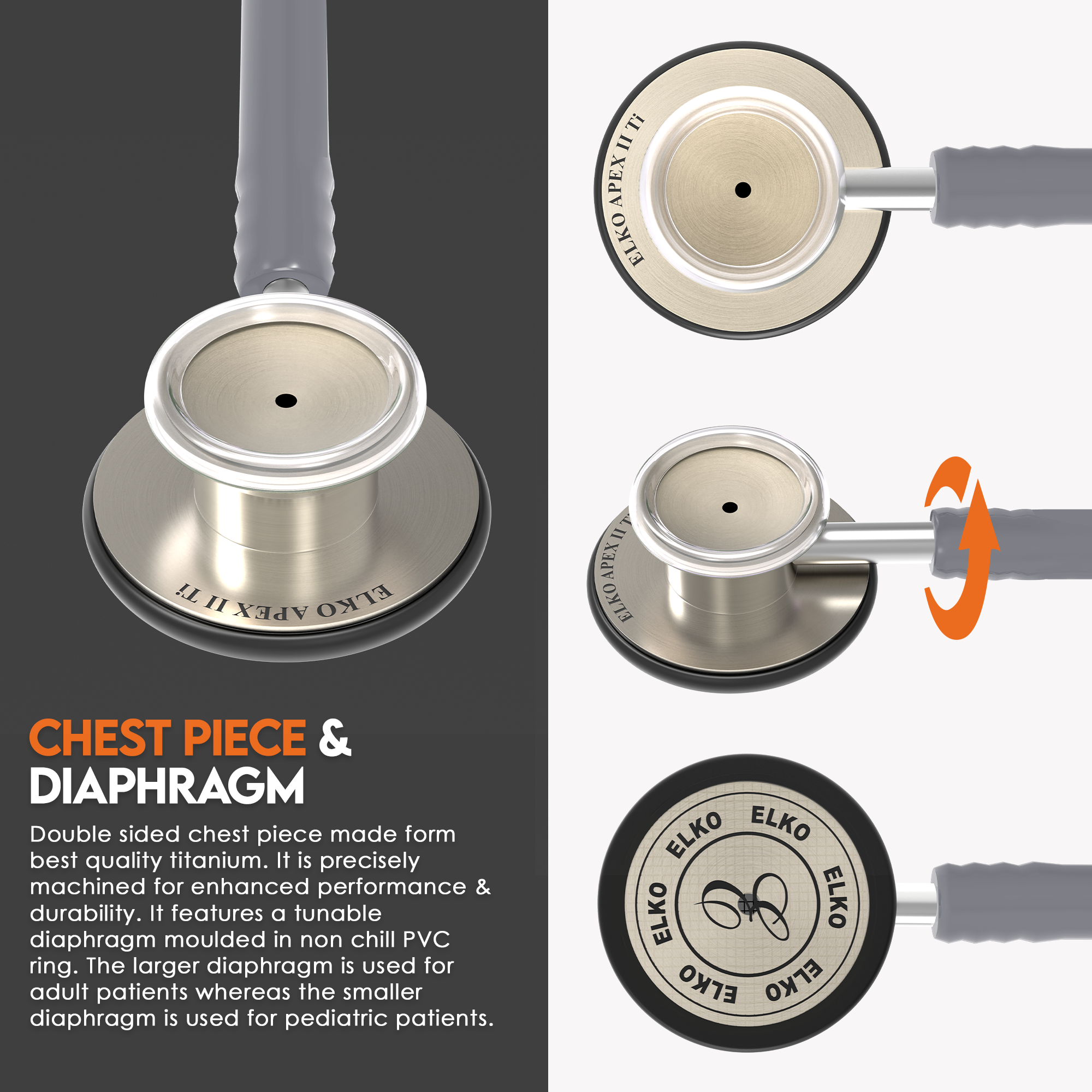 ELKO APEX II Ti Titanium Stethoscope - Natural Titanium