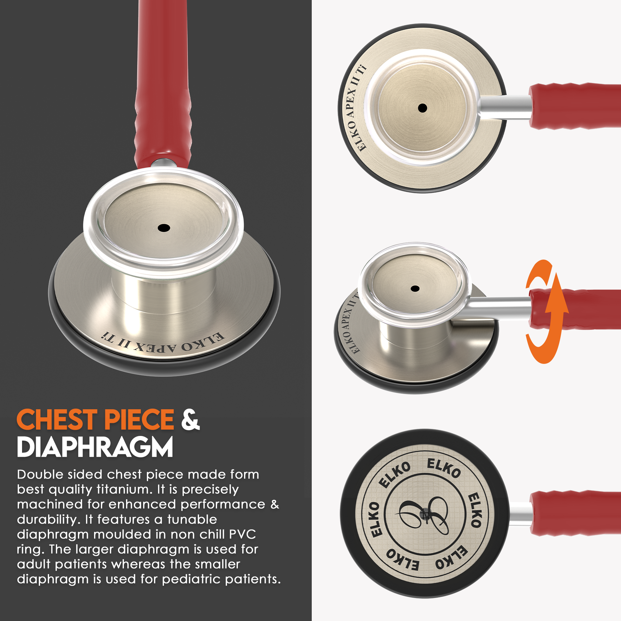 ELKO APEX II Ti Titanium Stethoscope - Natural Titanium