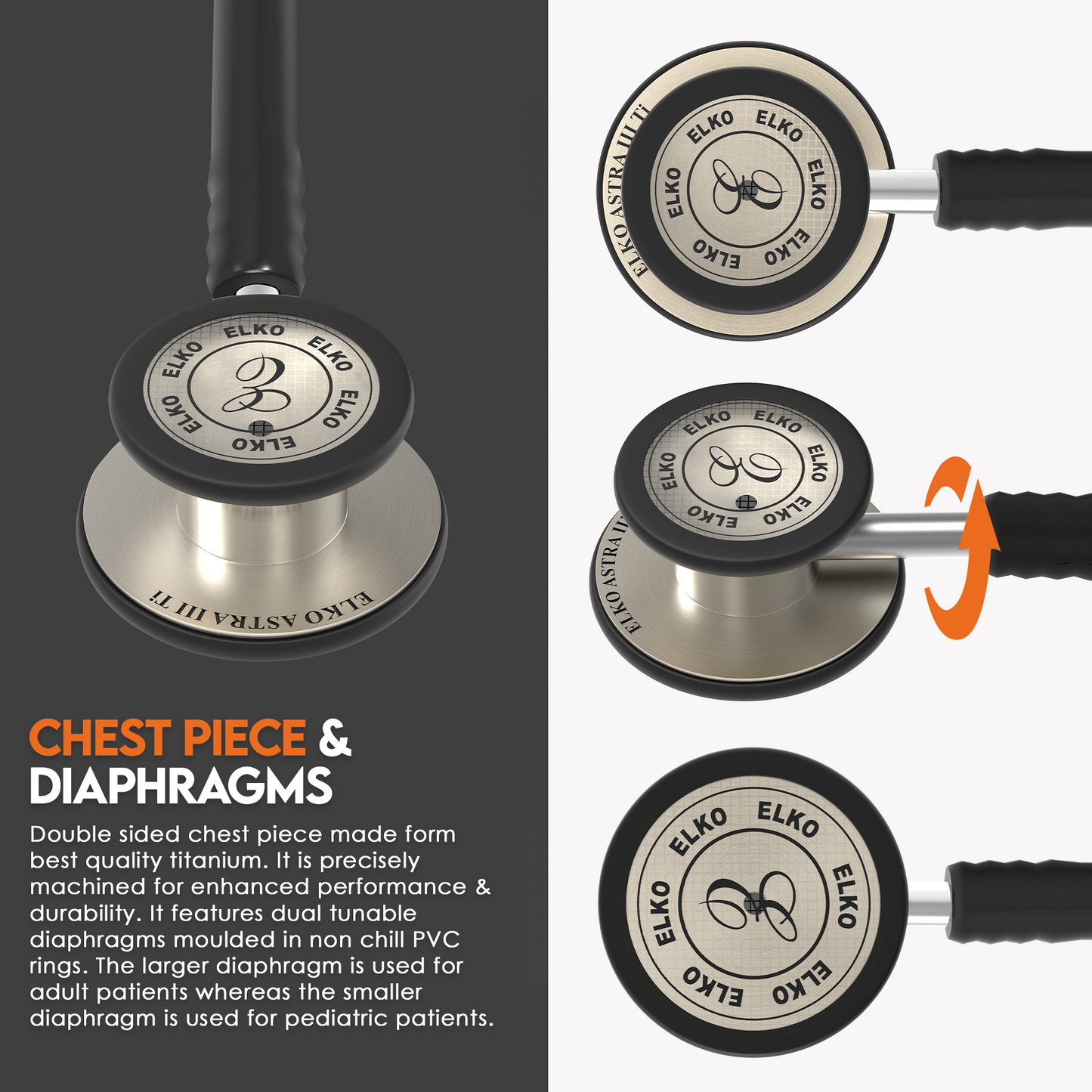 ELKO ASTRA III Ti Titanium Stethoscope - Natural Titanium