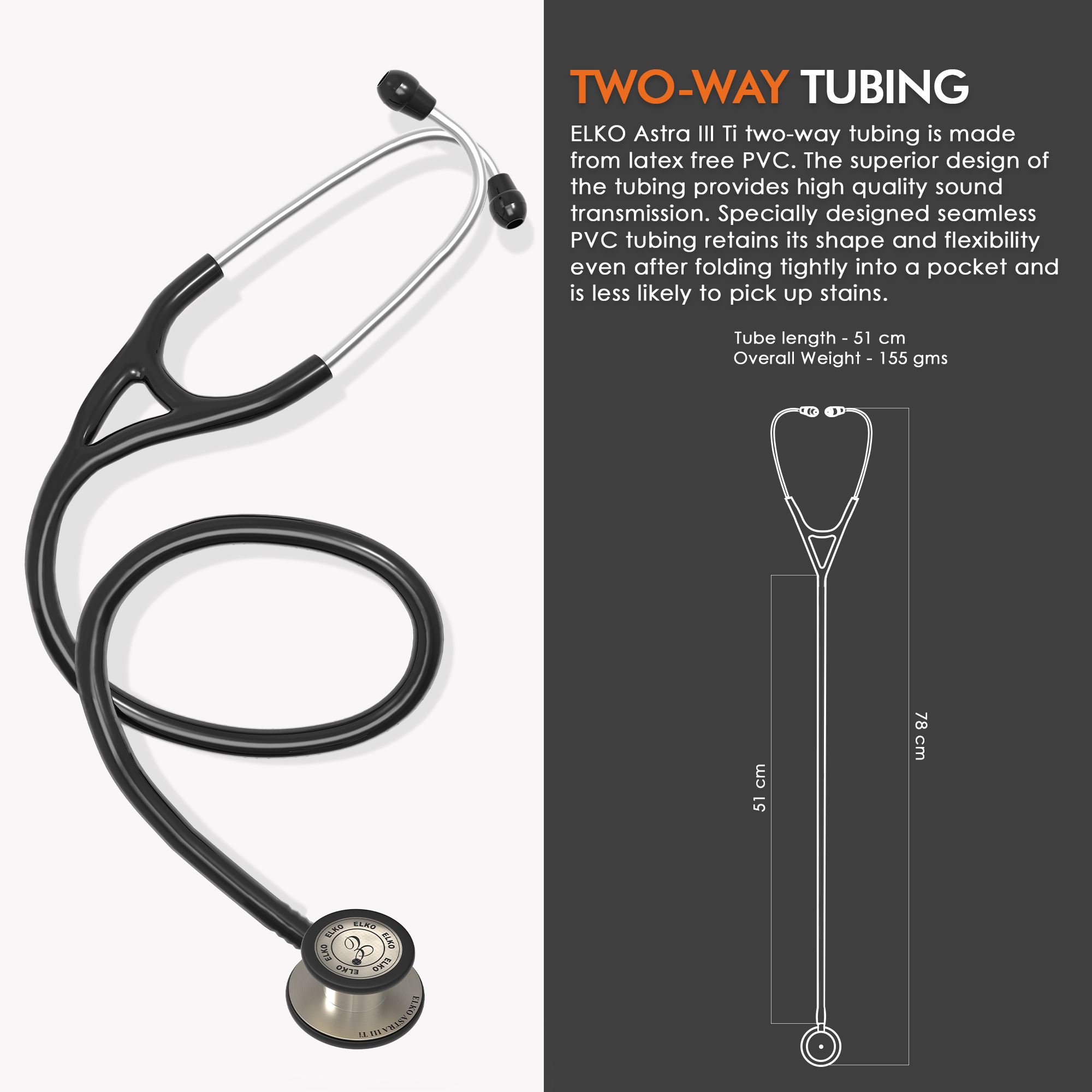 ELKO ASTRA III Ti Titanium Stethoscope - Natural Titanium