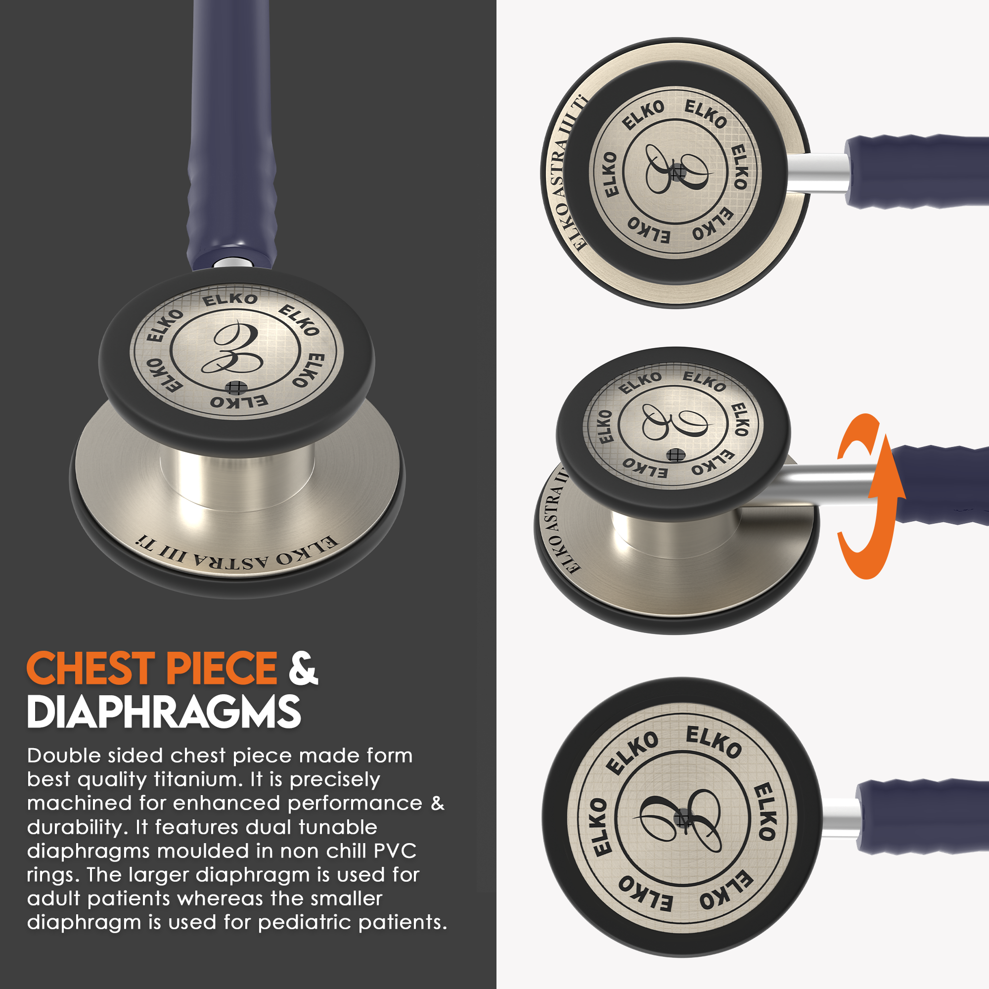 ELKO ASTRA III Ti Titanium Stethoscope - Natural Titanium