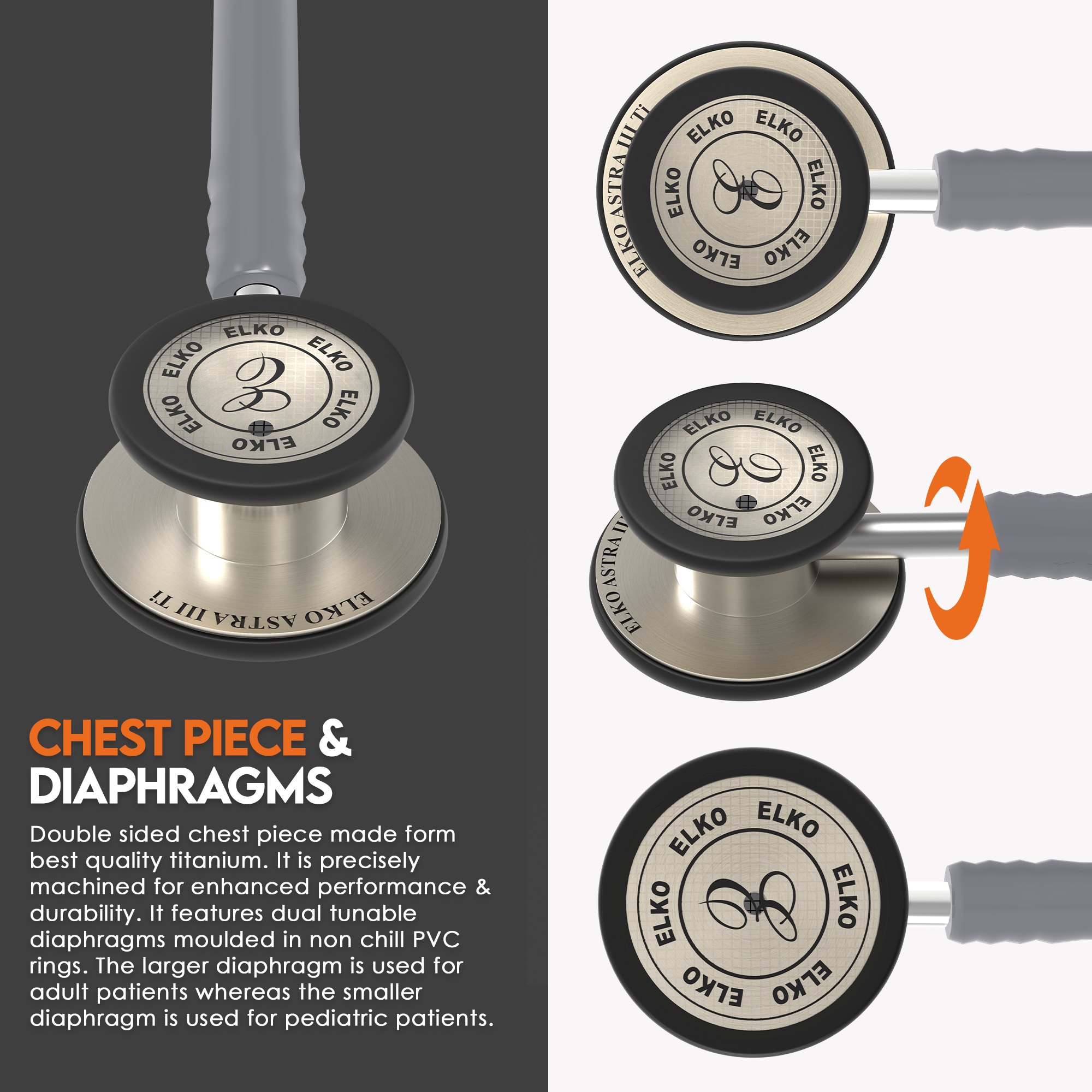 ELKO ASTRA III Ti Titanium Stethoscope - Natural Titanium