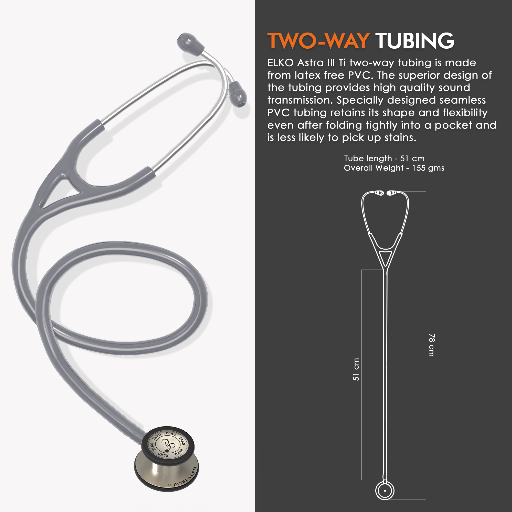 ELKO ASTRA III Ti Titanium Stethoscope - Natural Titanium