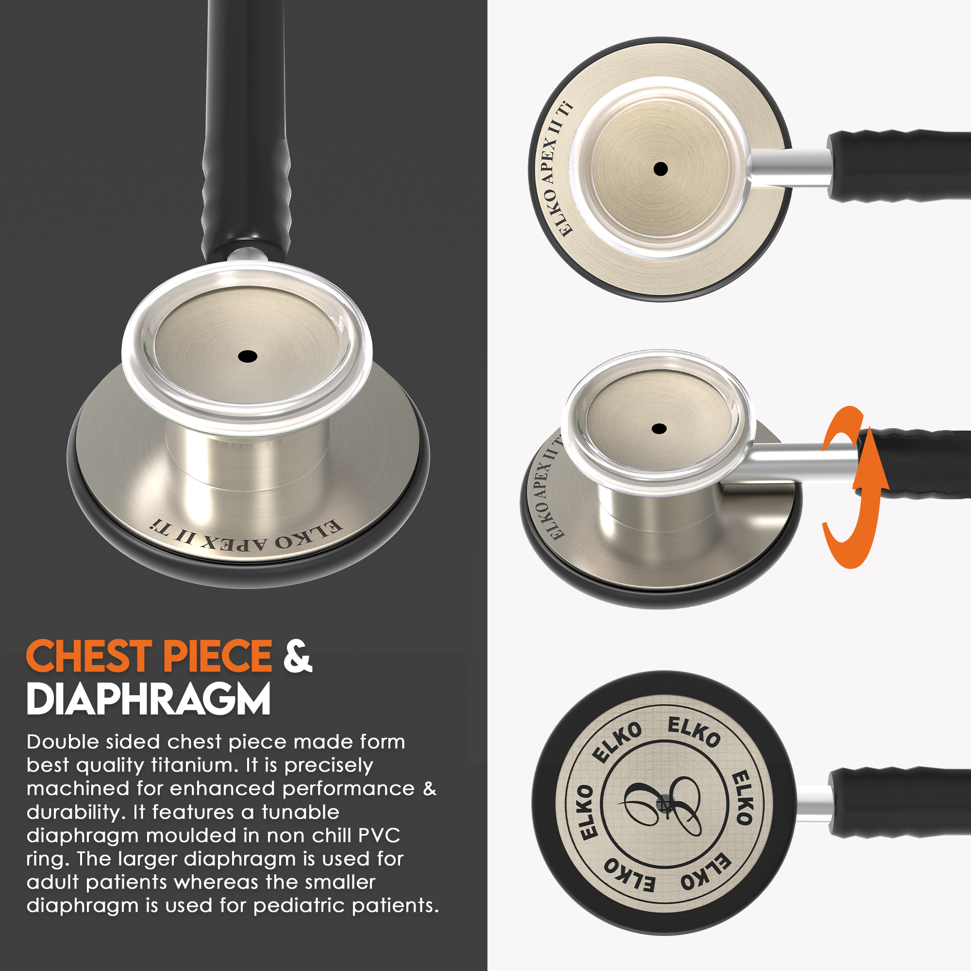 ELKO APEX II Ti Titanium Stethoscope - Natural Titanium