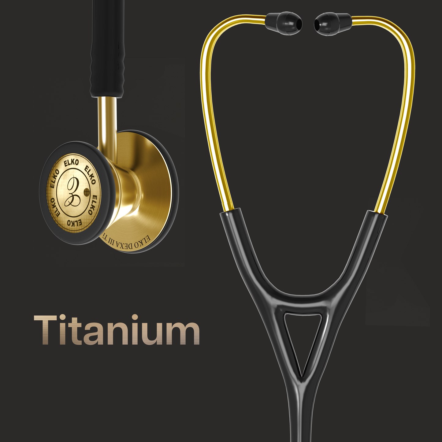 ELKO DEXA III Ti Titanium Stethoscopes- Gold Edition