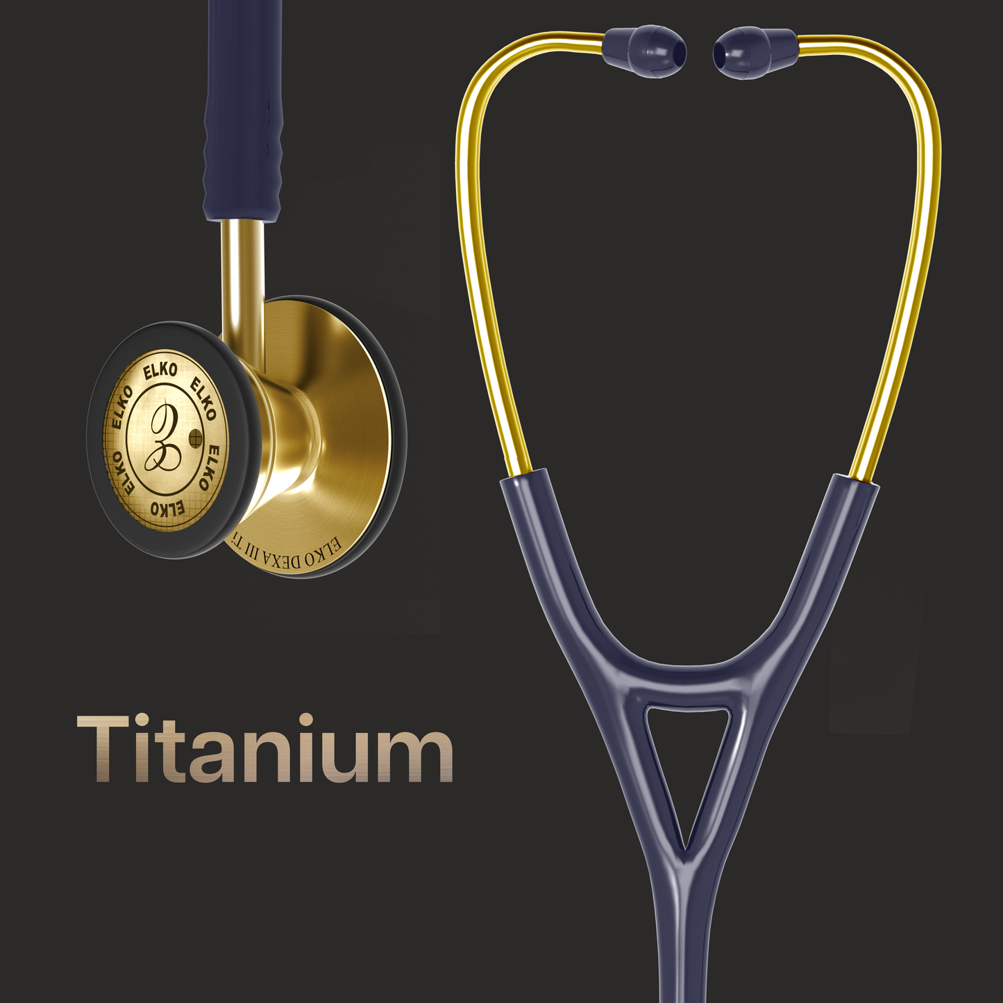 ELKO DEXA III Ti Titanium Stethoscopes- Gold Edition