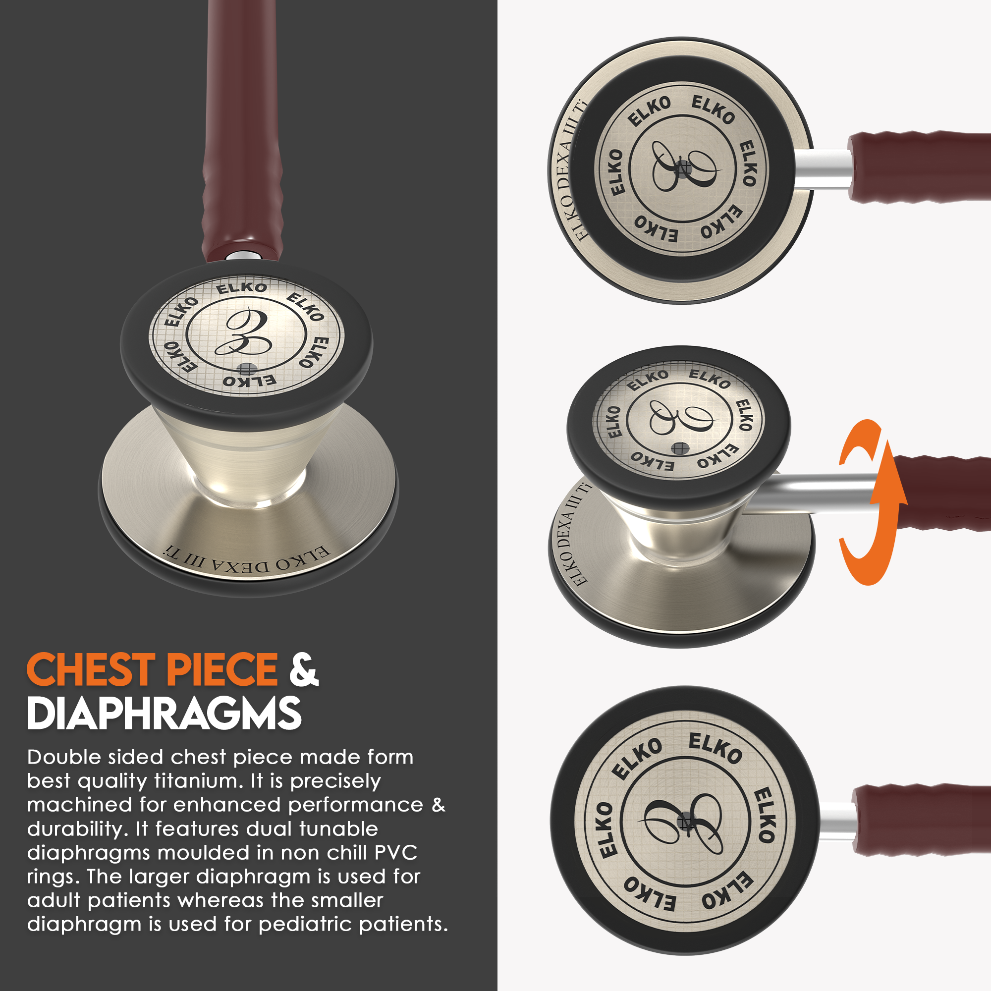 ELKO DEXA III Ti Titanium Stethoscope - Natural Titanium