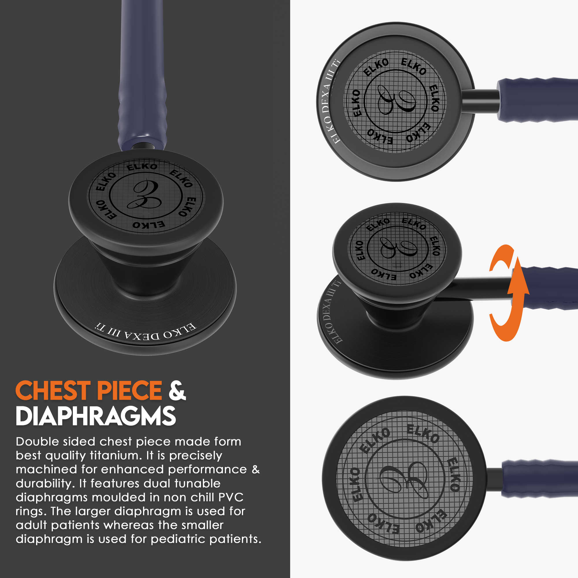 ELKO DEXA III Ti Titanium Stethoscope - Black Edition