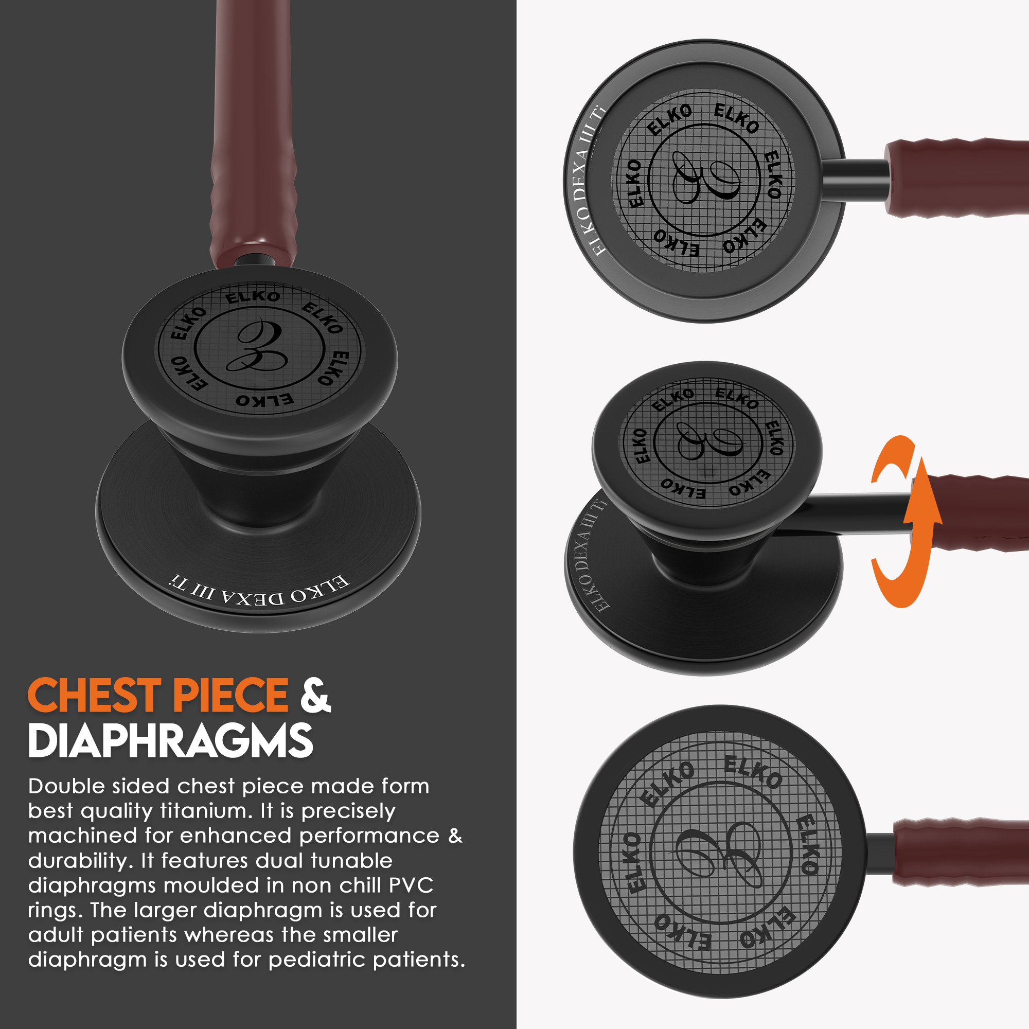 ELKO DEXA III Ti Titanium Stethoscope - Black Edition