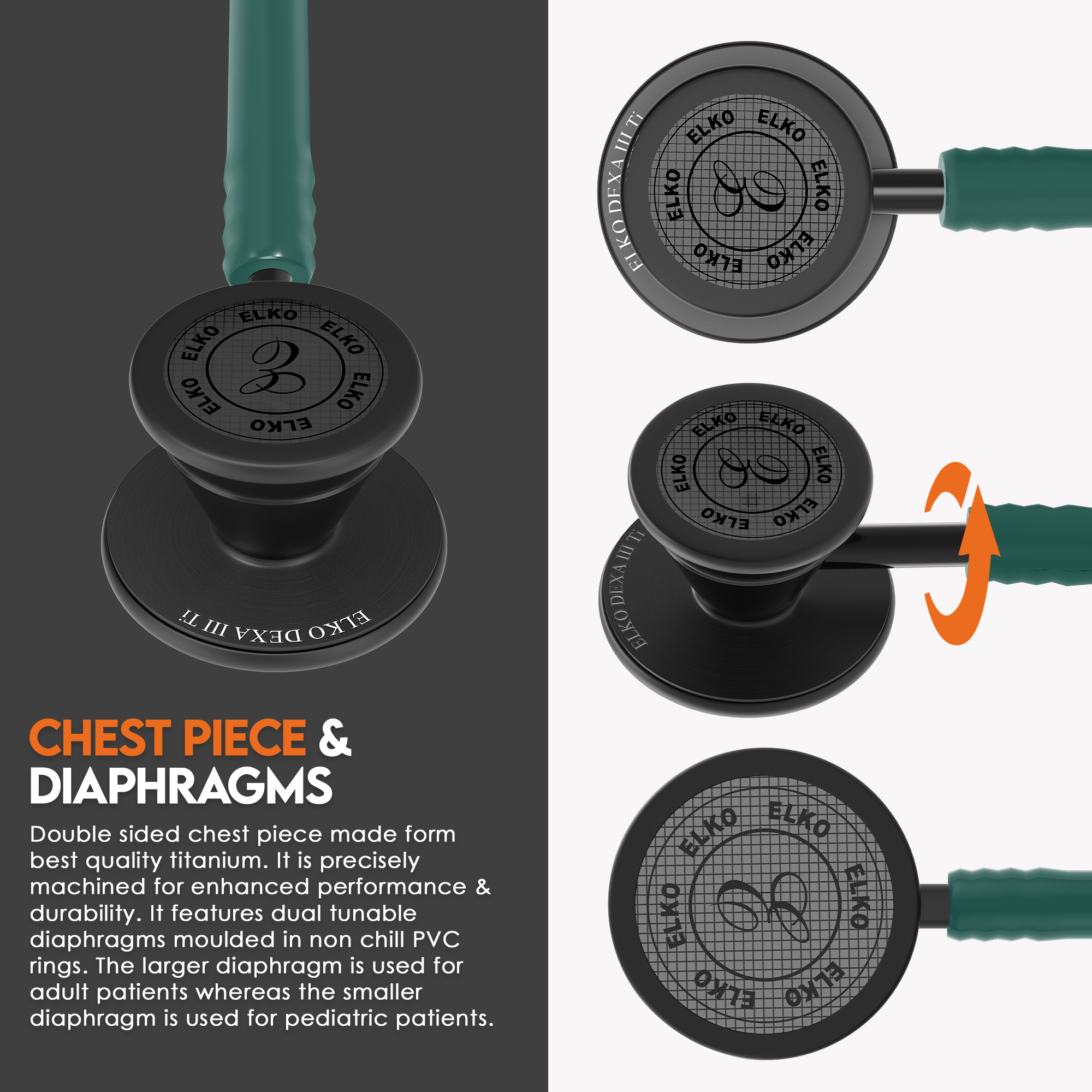 ELKO DEXA III Ti Titanium Stethoscope - Black Edition