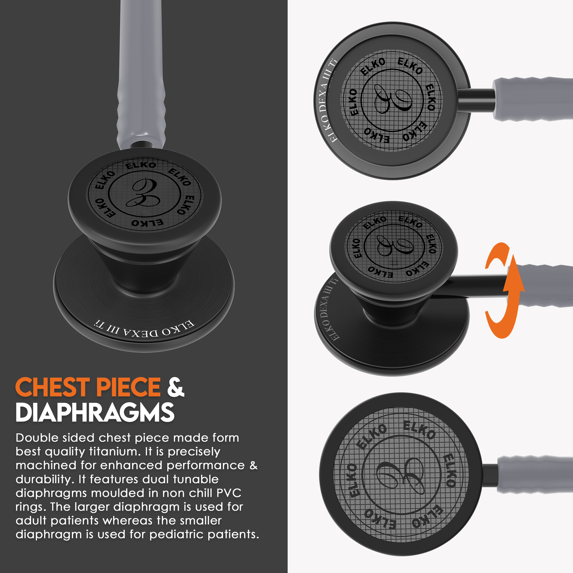ELKO DEXA III Ti Titanium Stethoscope - Black Edition