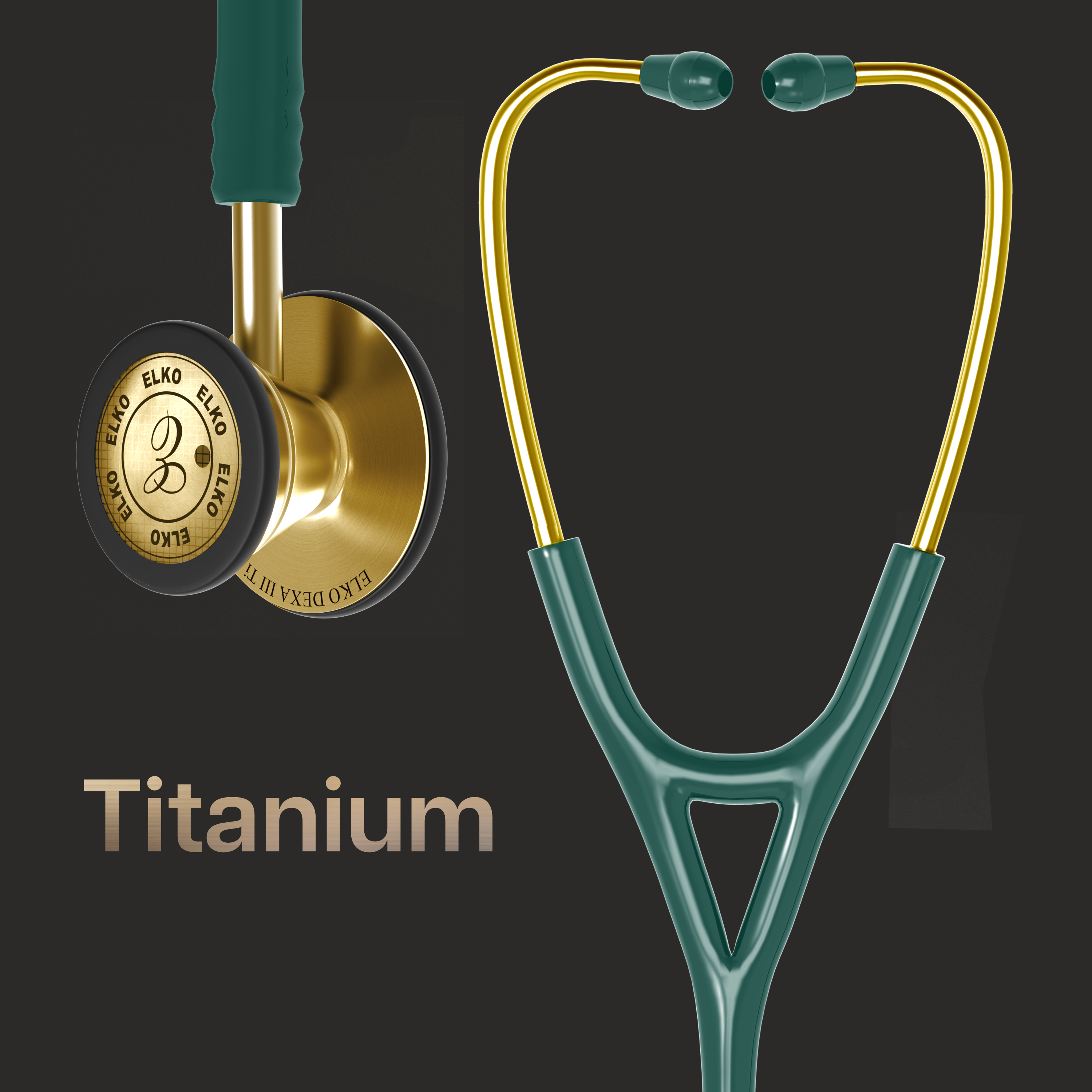 ELKO DEXA III Ti Titanium Stethoscopes- Gold Edition