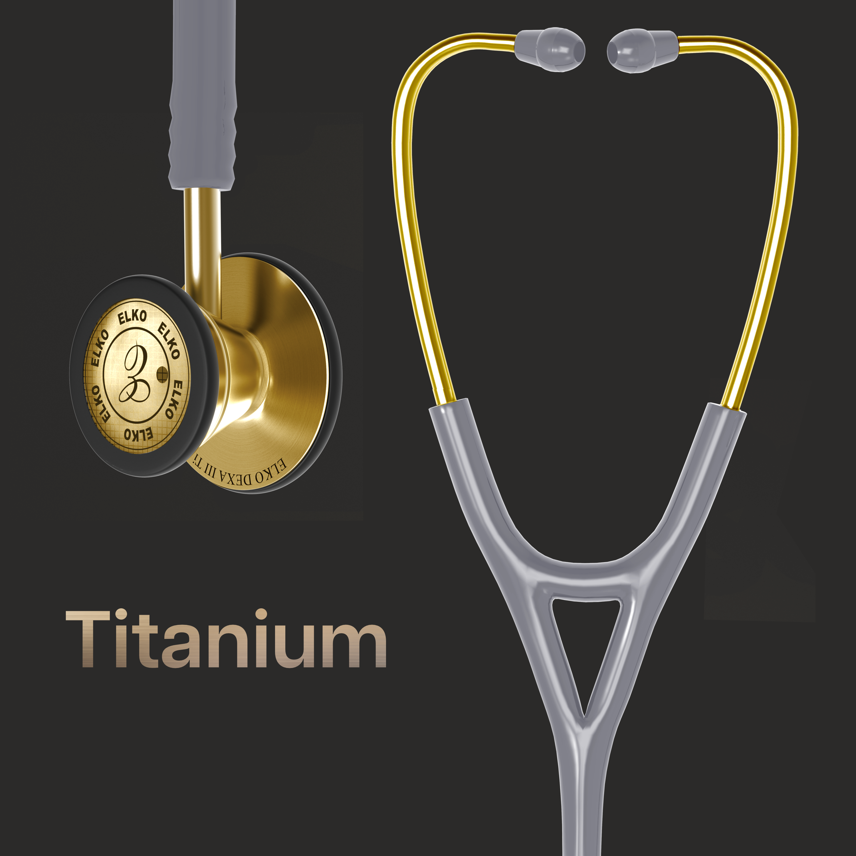 ELKO DEXA III Ti Titanium Stethoscopes- Gold Edition