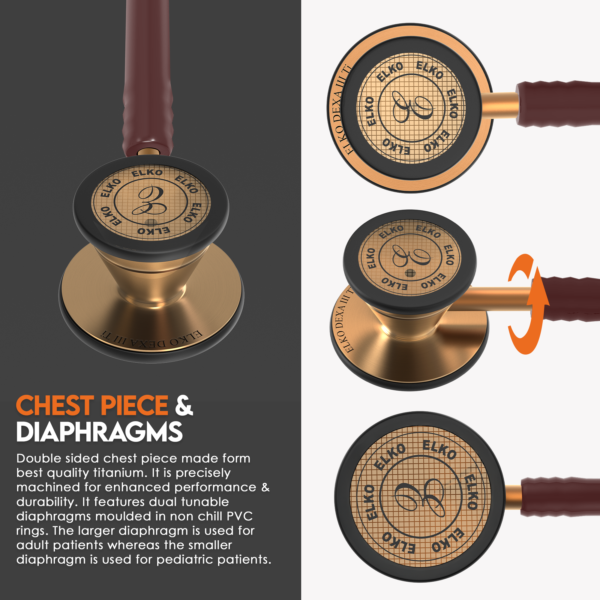 ELKO DEXA III Ti Titanium Stethoscope - Rose Gold