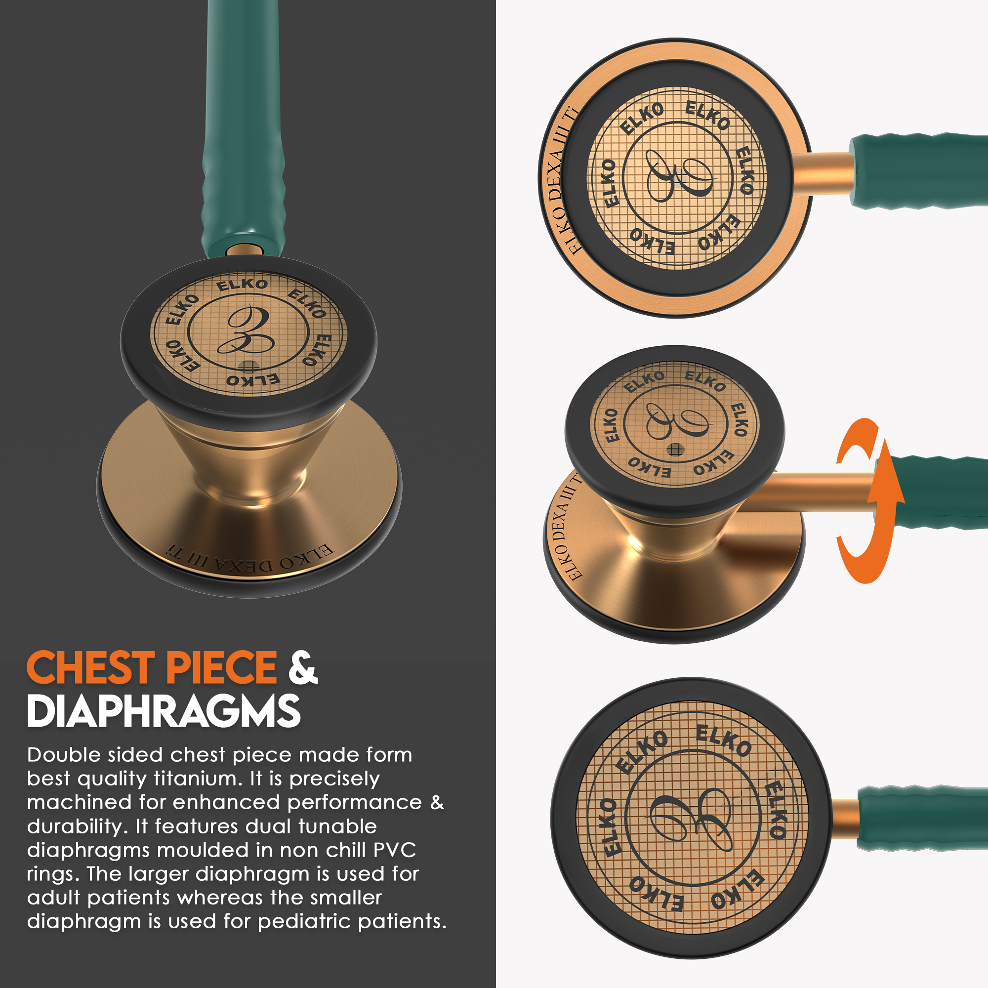 ELKO DEXA III Ti Titanium Stethoscope - Rose Gold