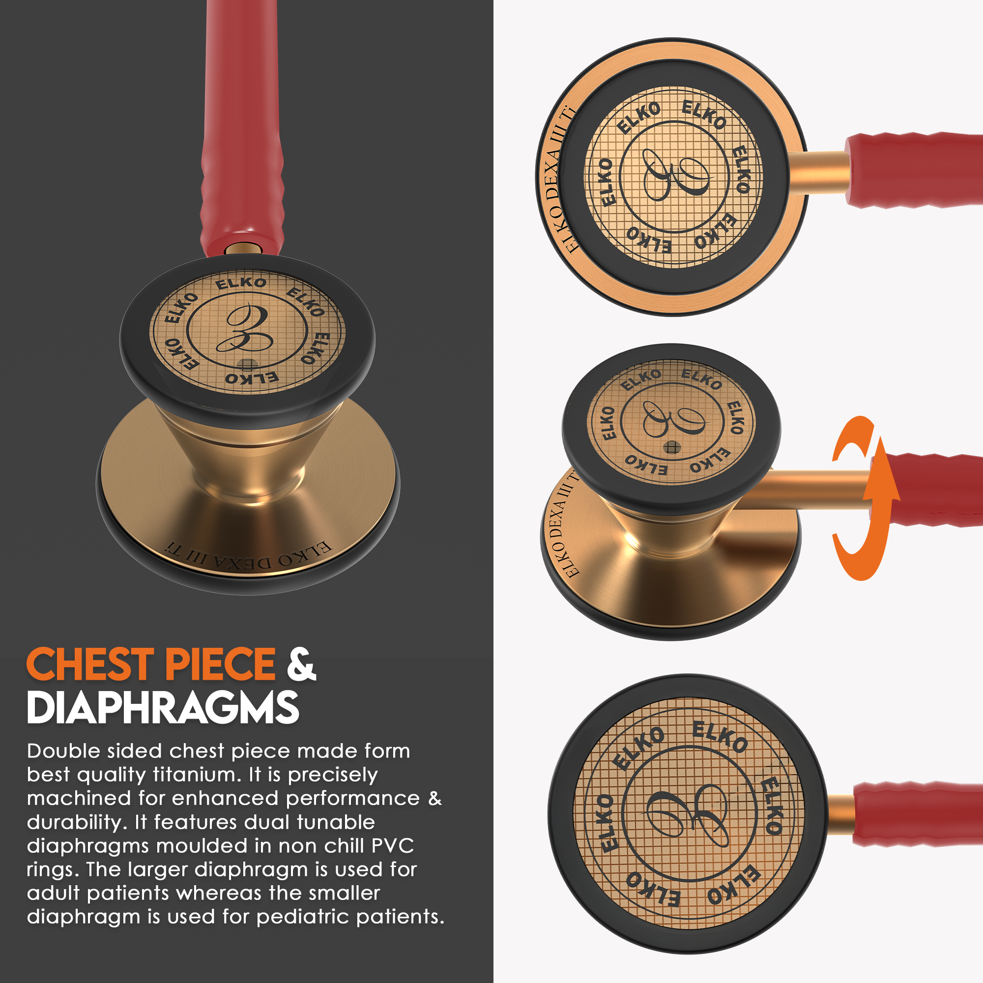 ELKO DEXA III Ti Titanium Stethoscope - Rose Gold