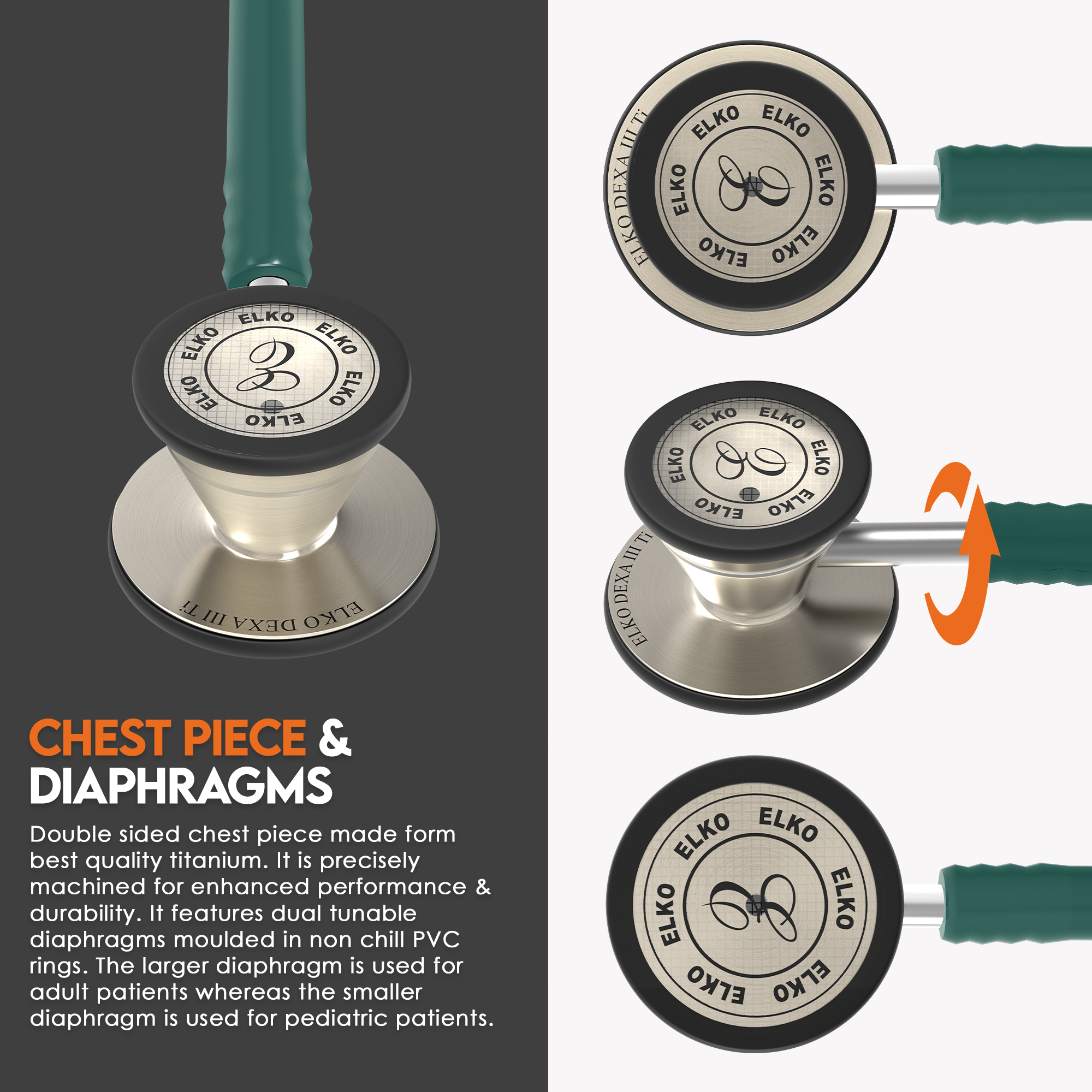 ELKO DEXA III Ti Titanium Stethoscope - Natural Titanium