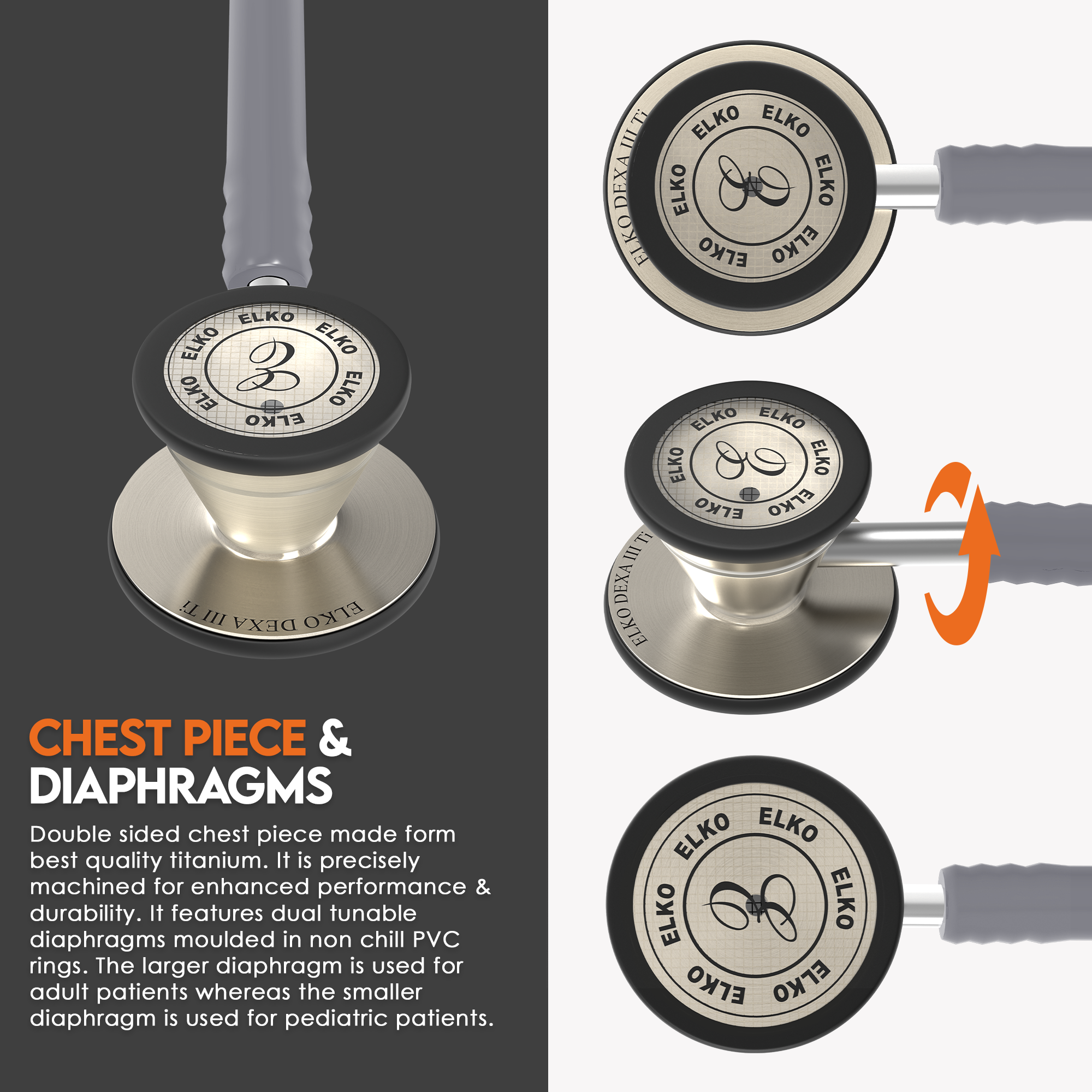 ELKO DEXA III Ti Titanium Stethoscope - Natural Titanium