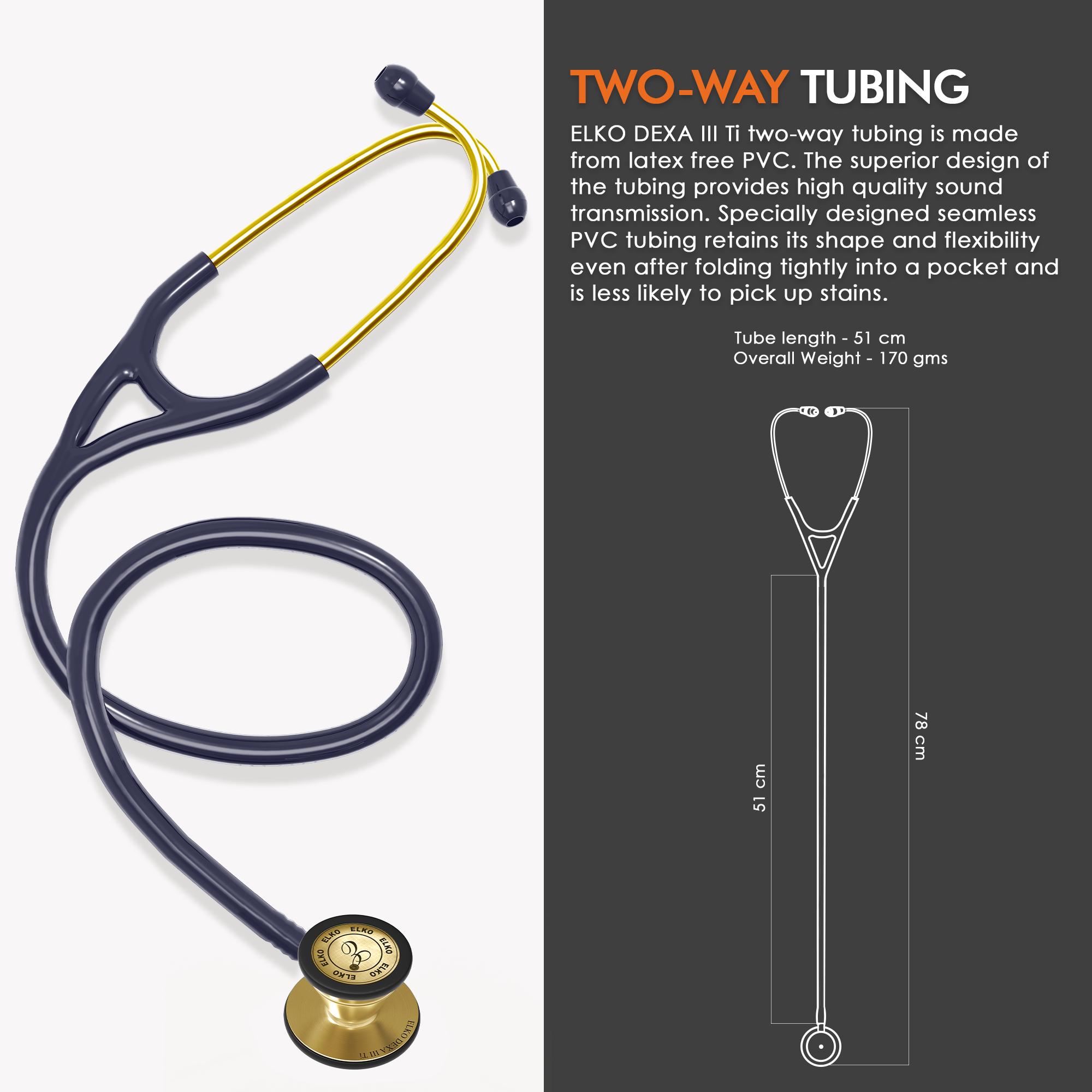 ELKO DEXA III Ti Titanium Stethoscopes- Gold Edition
