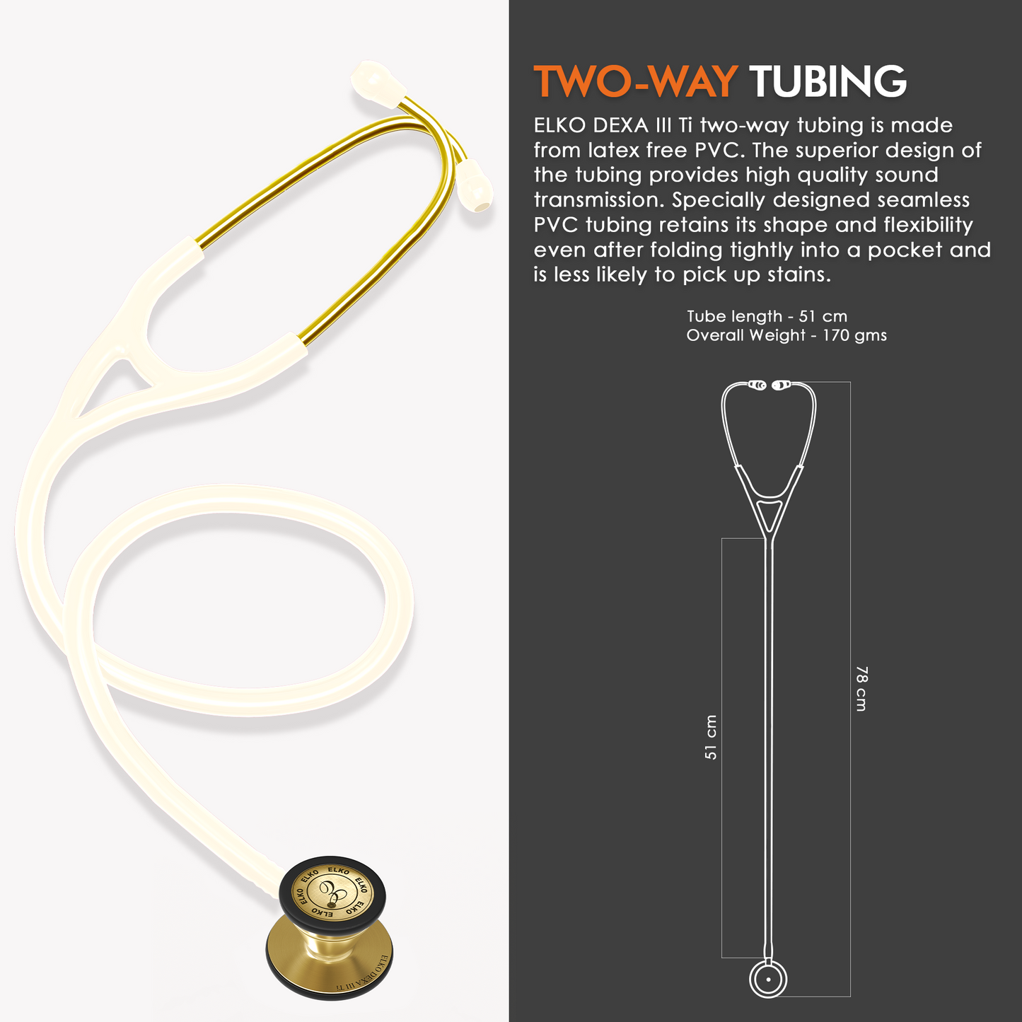 ELKO DEXA III Ti Titanium Stethoscopes- Gold Edition