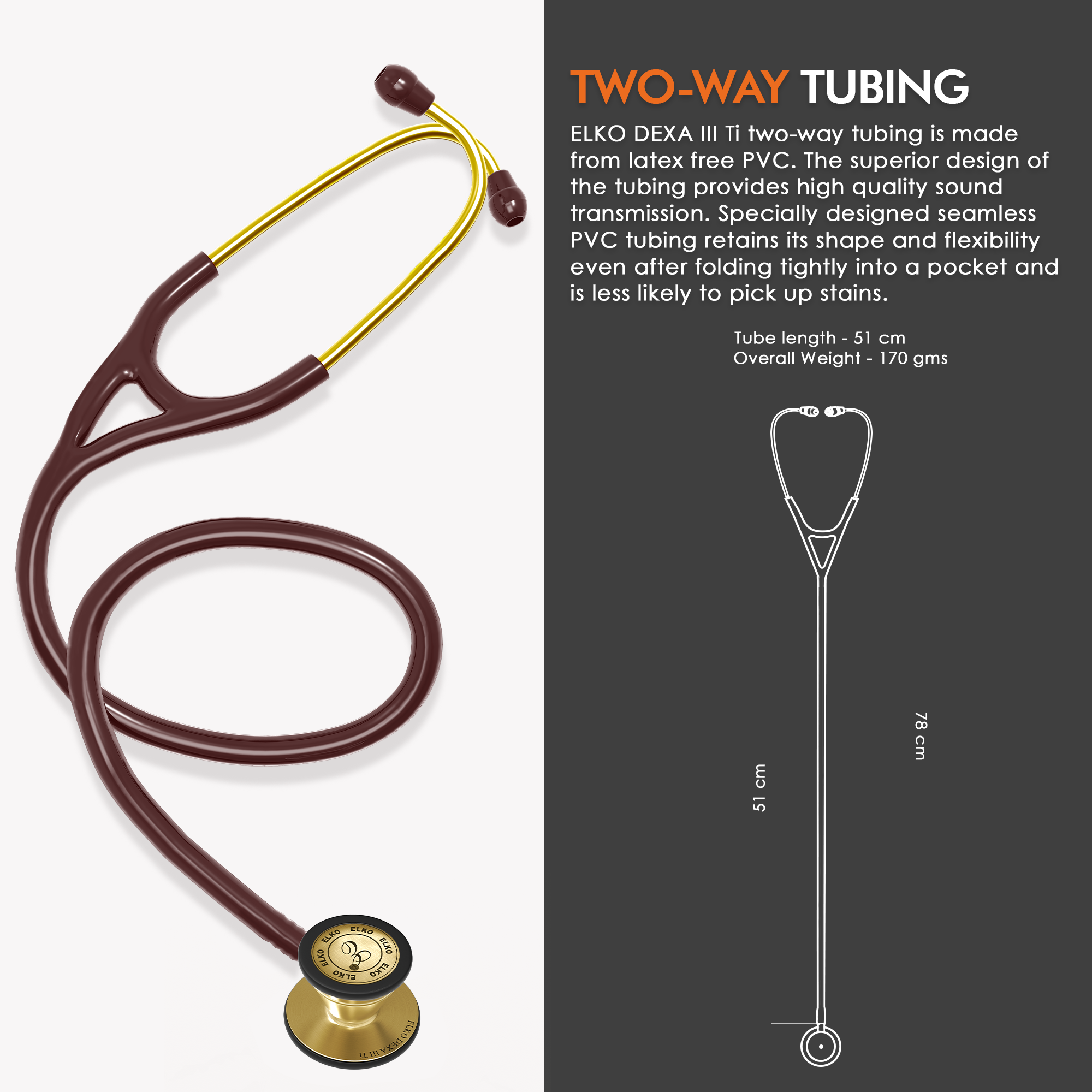 ELKO DEXA III Ti Titanium Stethoscopes- Gold Edition