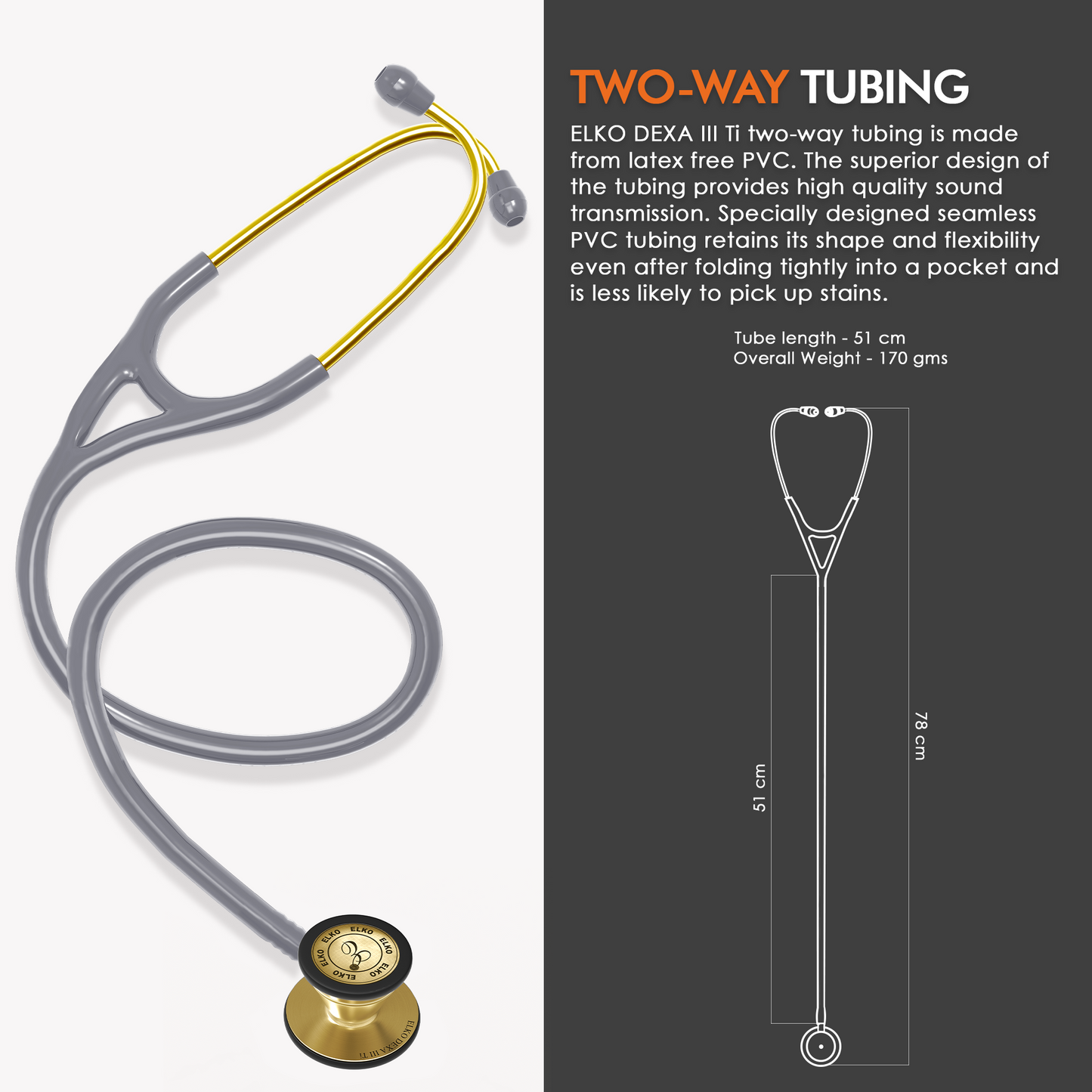 ELKO DEXA III Ti Titanium Stethoscopes- Gold Edition