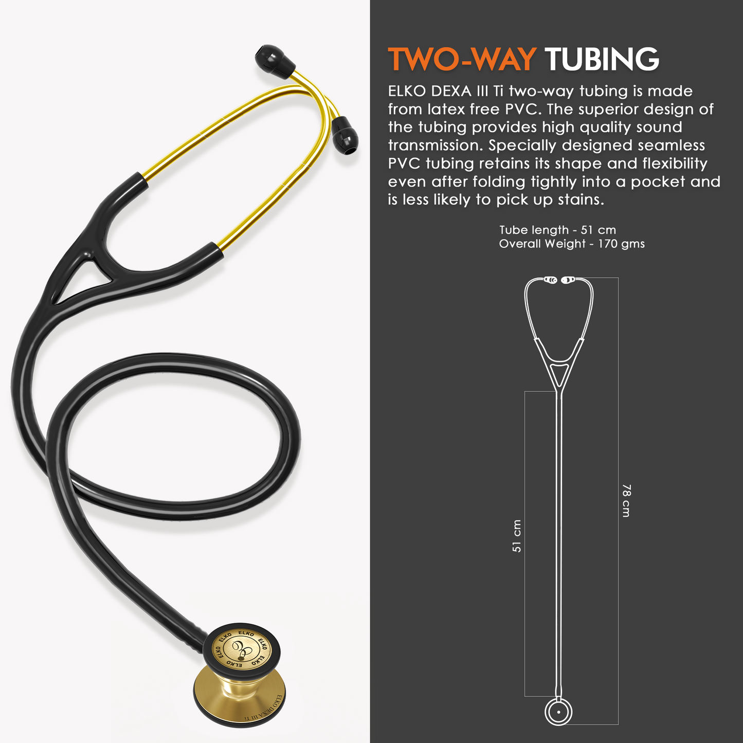 ELKO DEXA III Ti Titanium Stethoscopes- Gold Edition