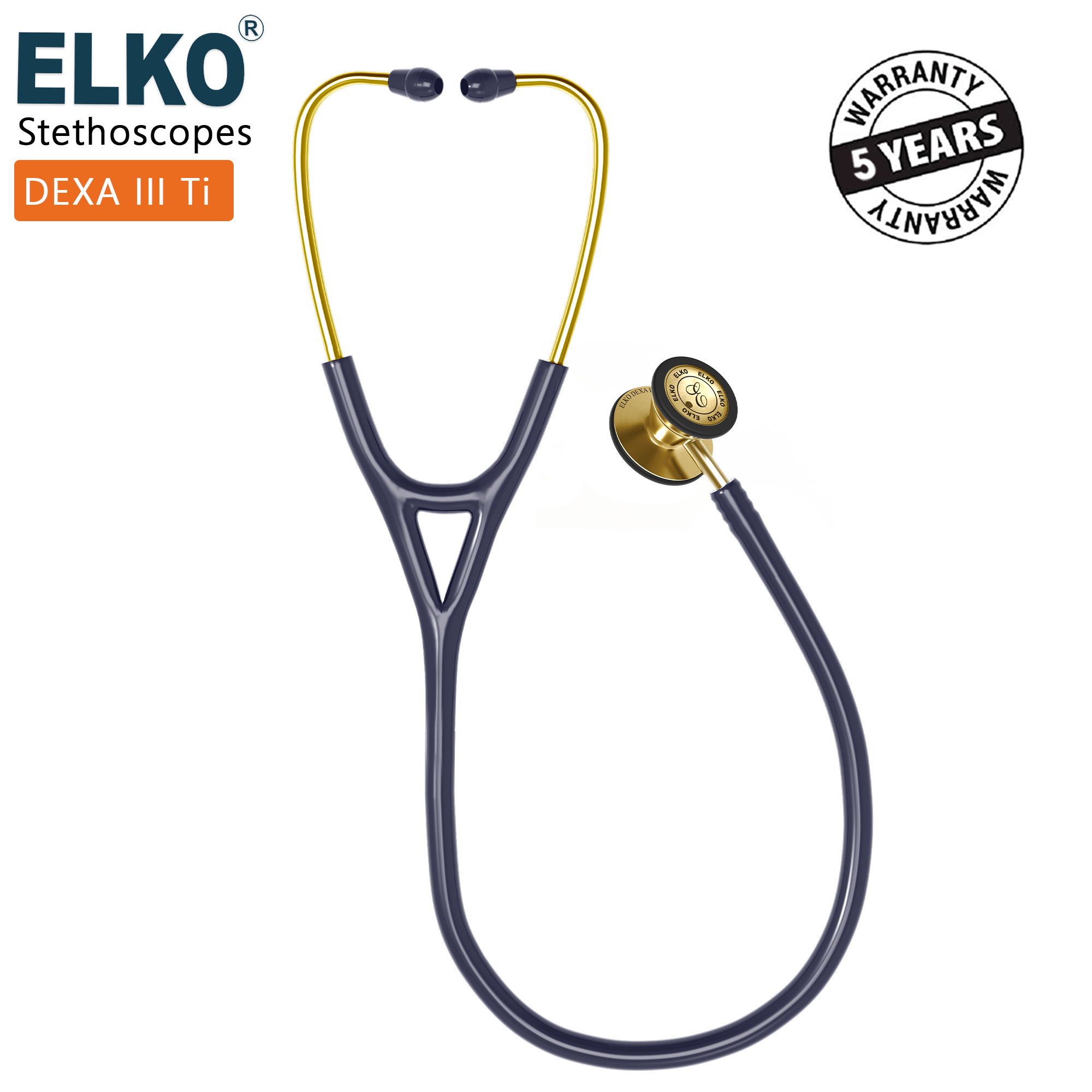 ELKO DEXA III Ti Titanium Stethoscopes- Gold Edition
