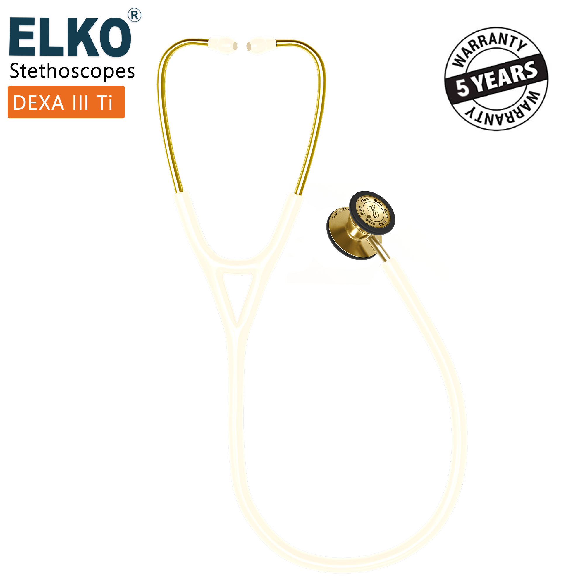 ELKO DEXA III Ti Titanium Stethoscopes- Gold Edition