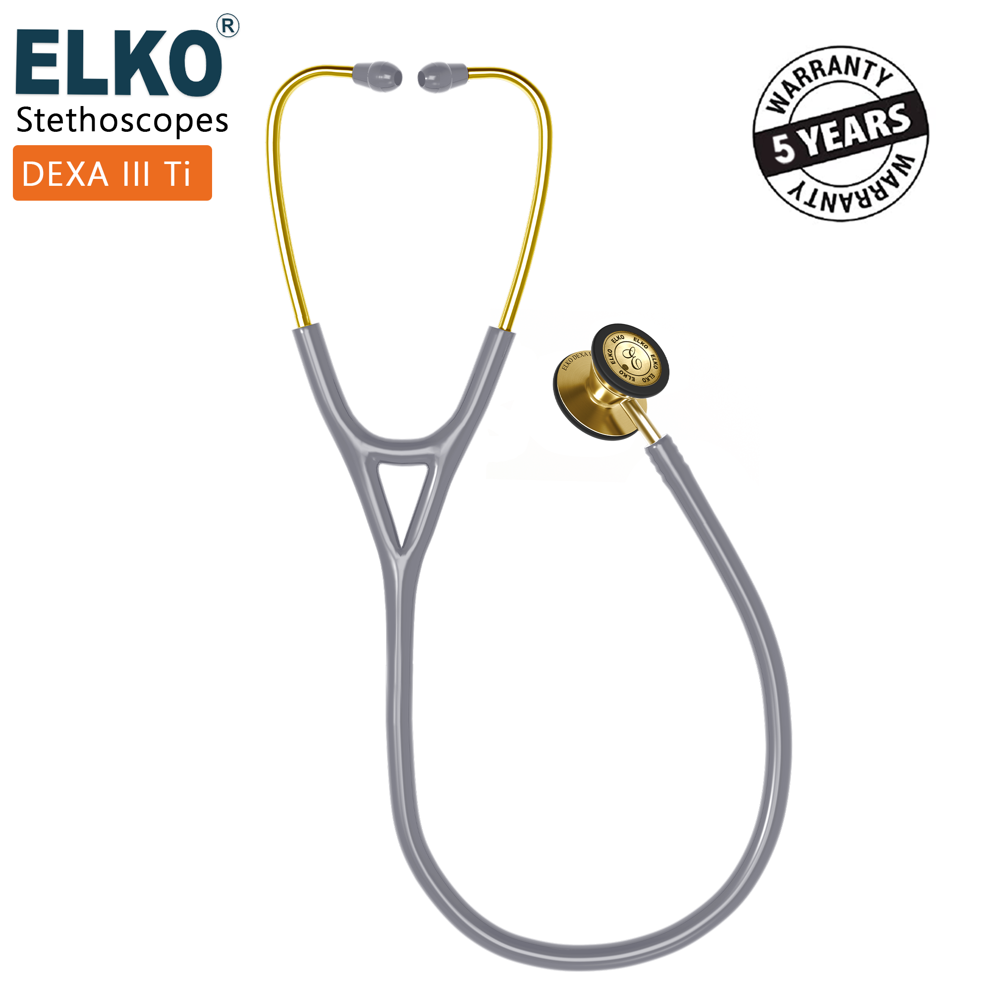 ELKO DEXA III Ti Titanium Stethoscopes- Gold Edition