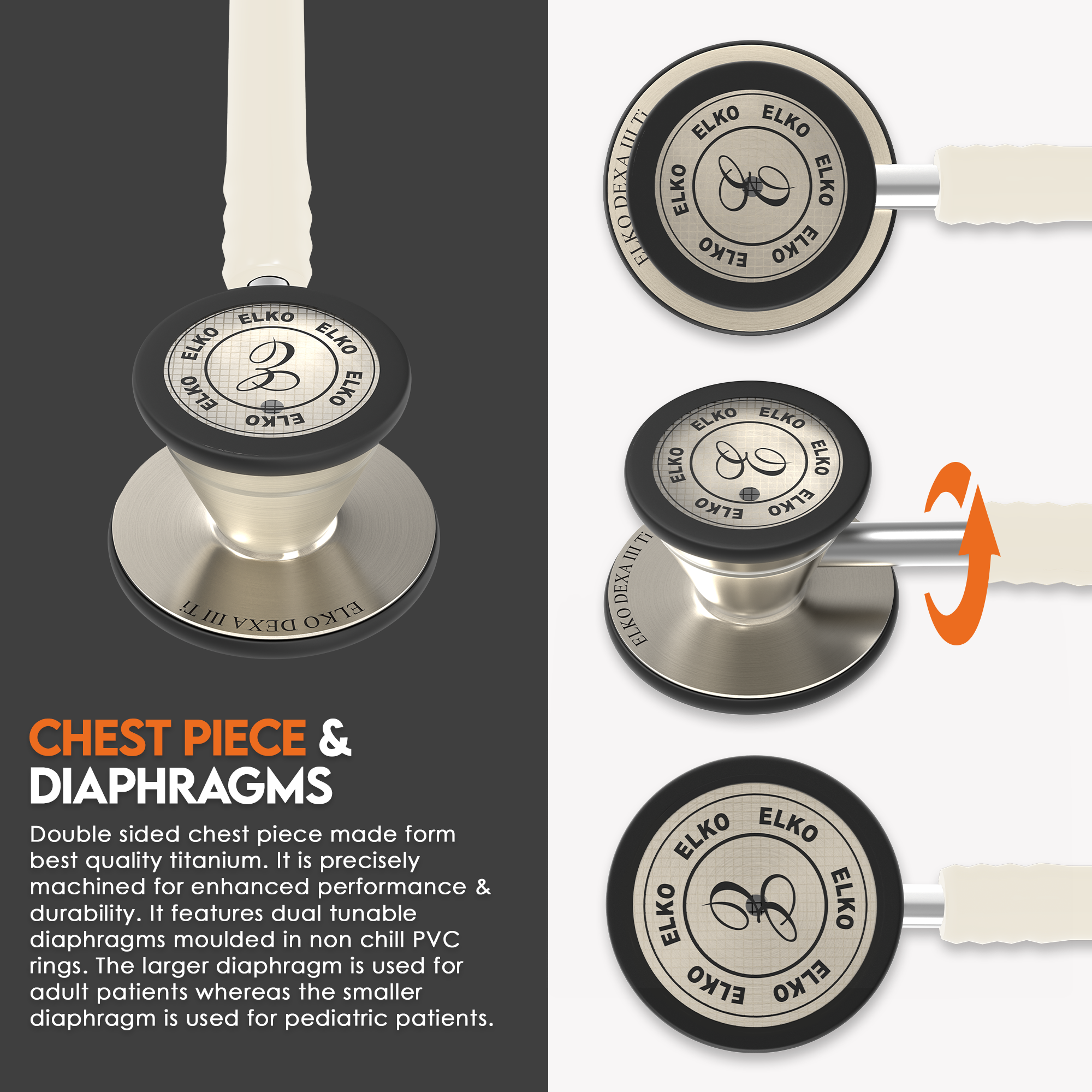 ELKO DEXA III Ti Titanium Stethoscope - Natural Titanium