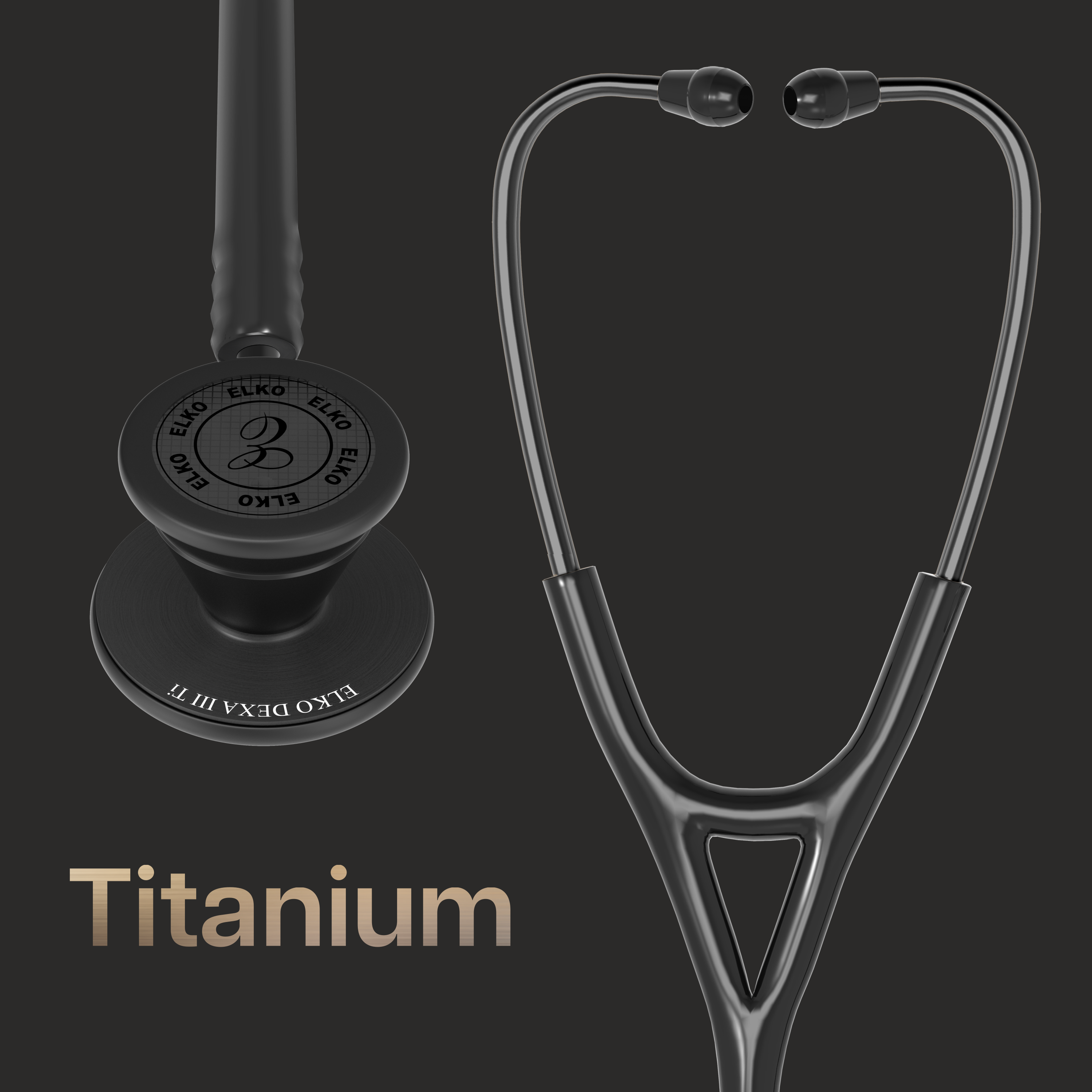 ELKO DEXA III Ti Titanium Stethoscope - Black Edition