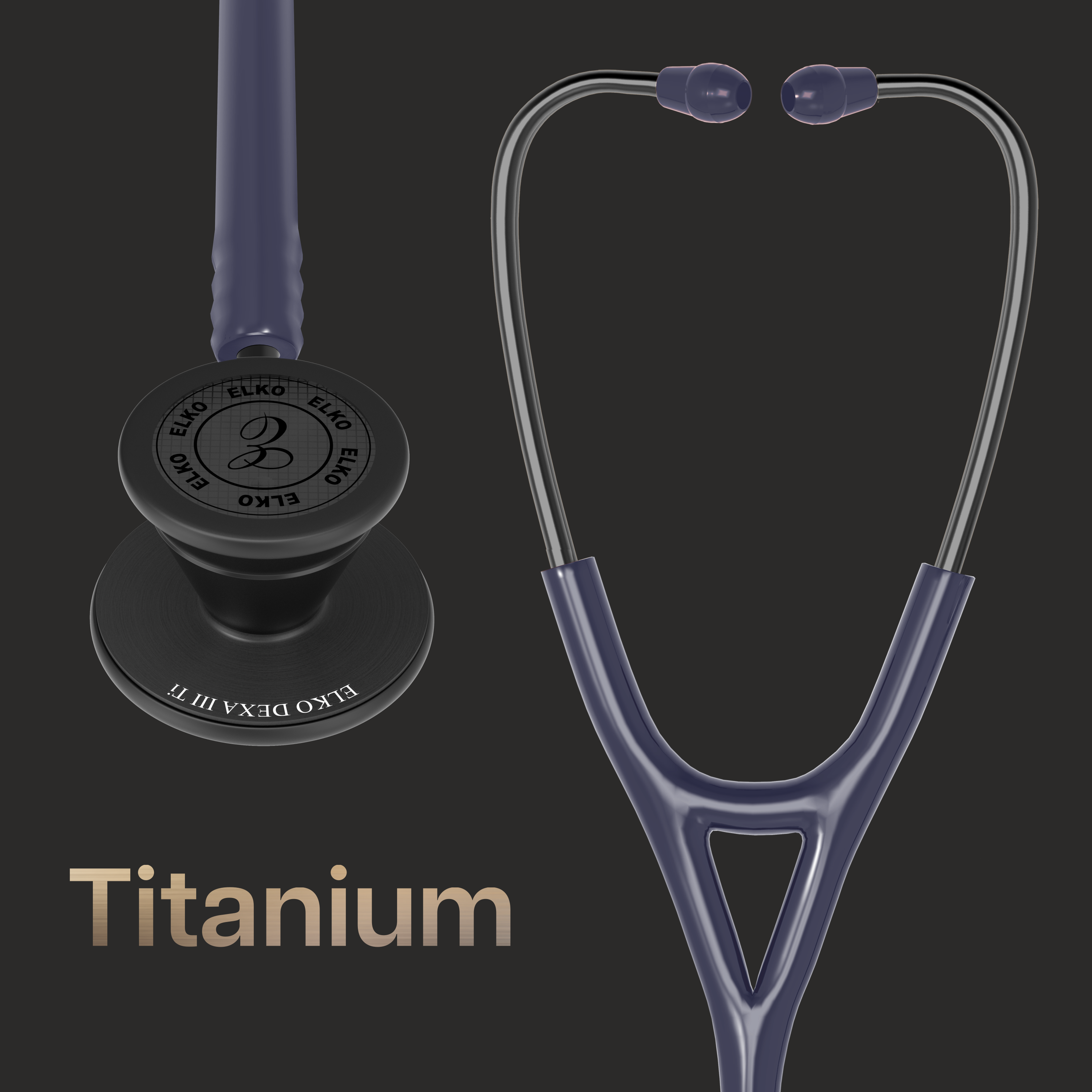 ELKO DEXA III Ti Titanium Stethoscope - Black Edition